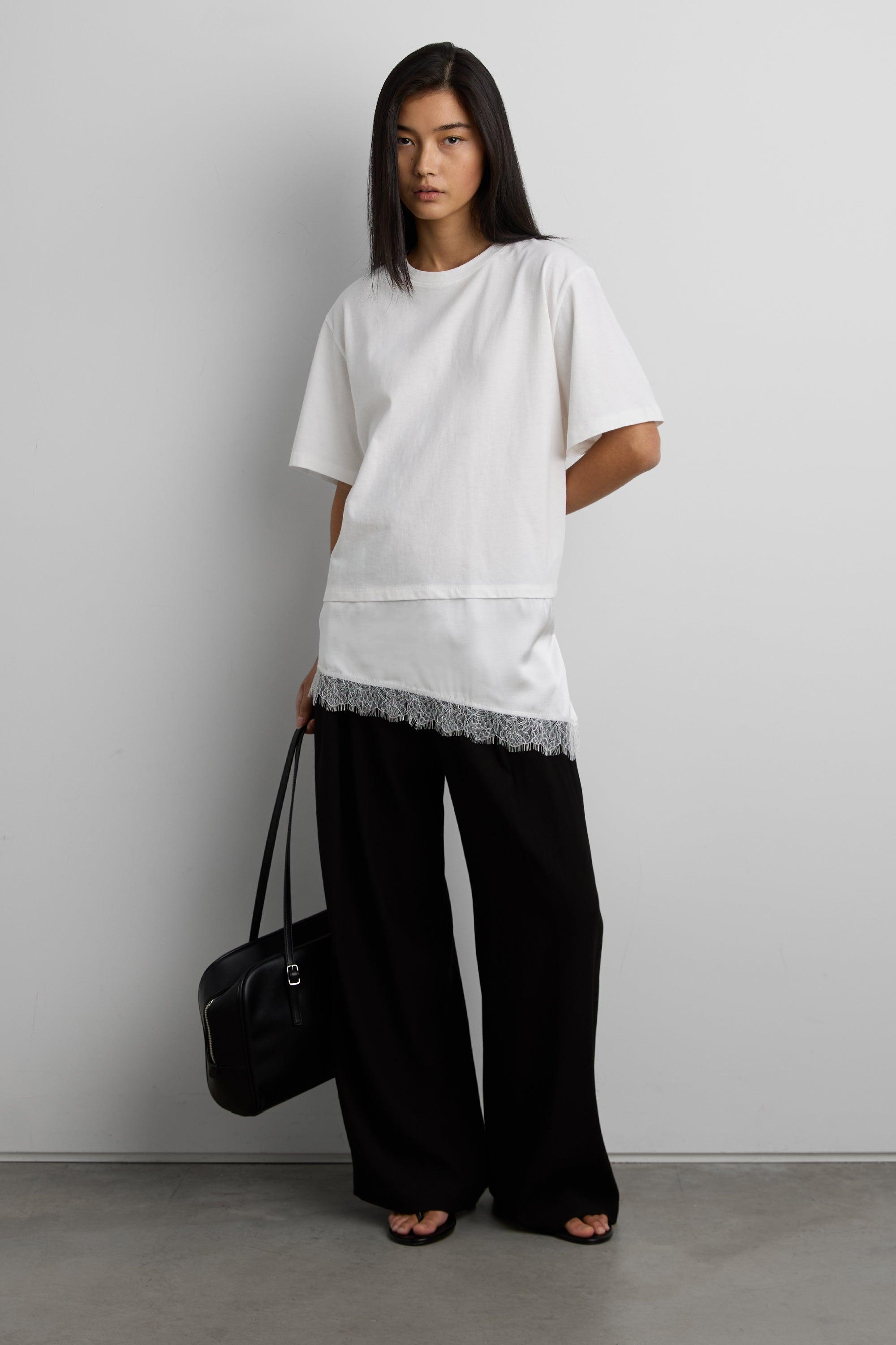 ASYMMETRICAL TOP WITH LACE TRIM by OAK + FORT