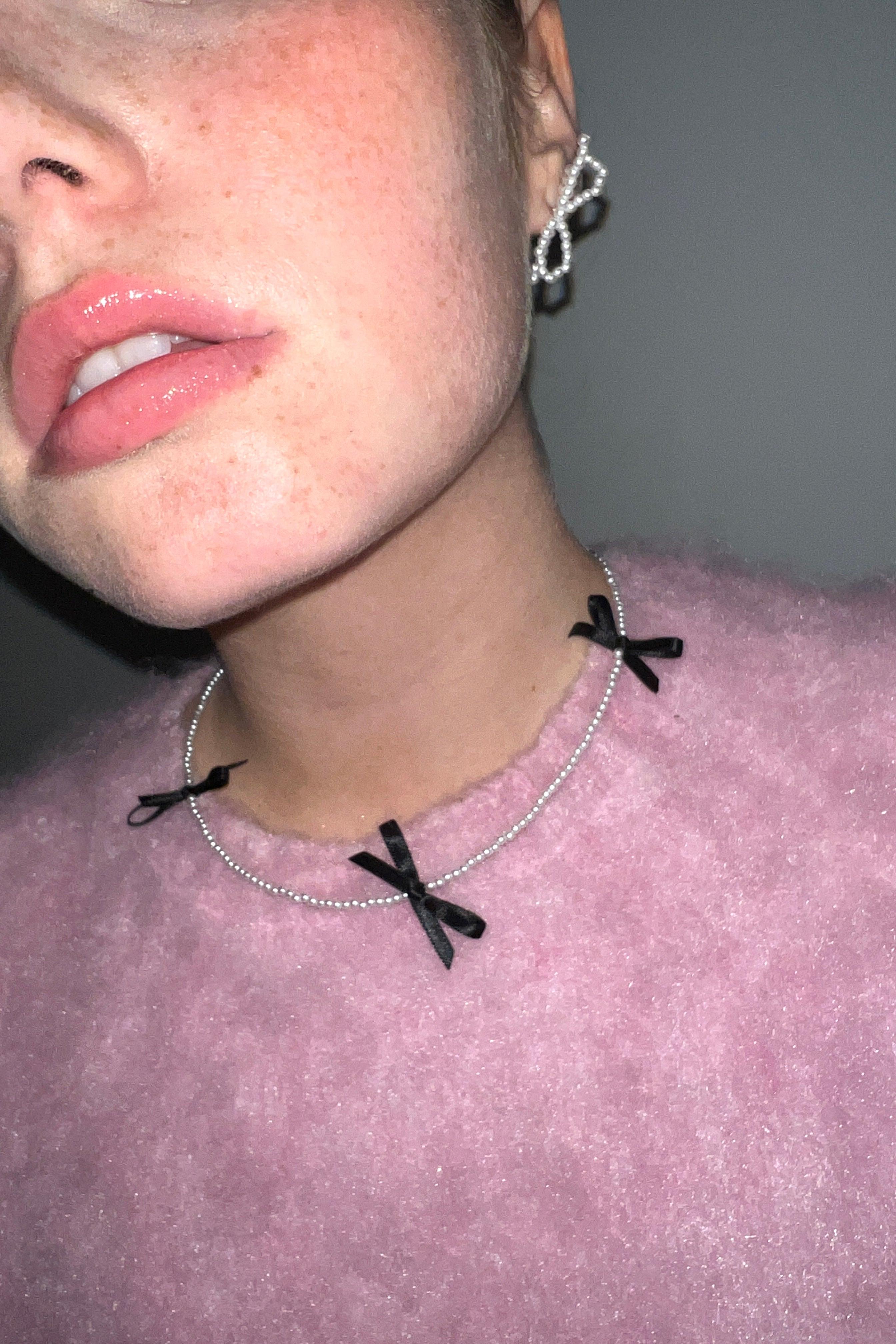 BEADED BOW STUD EARRING by OAK + FORT