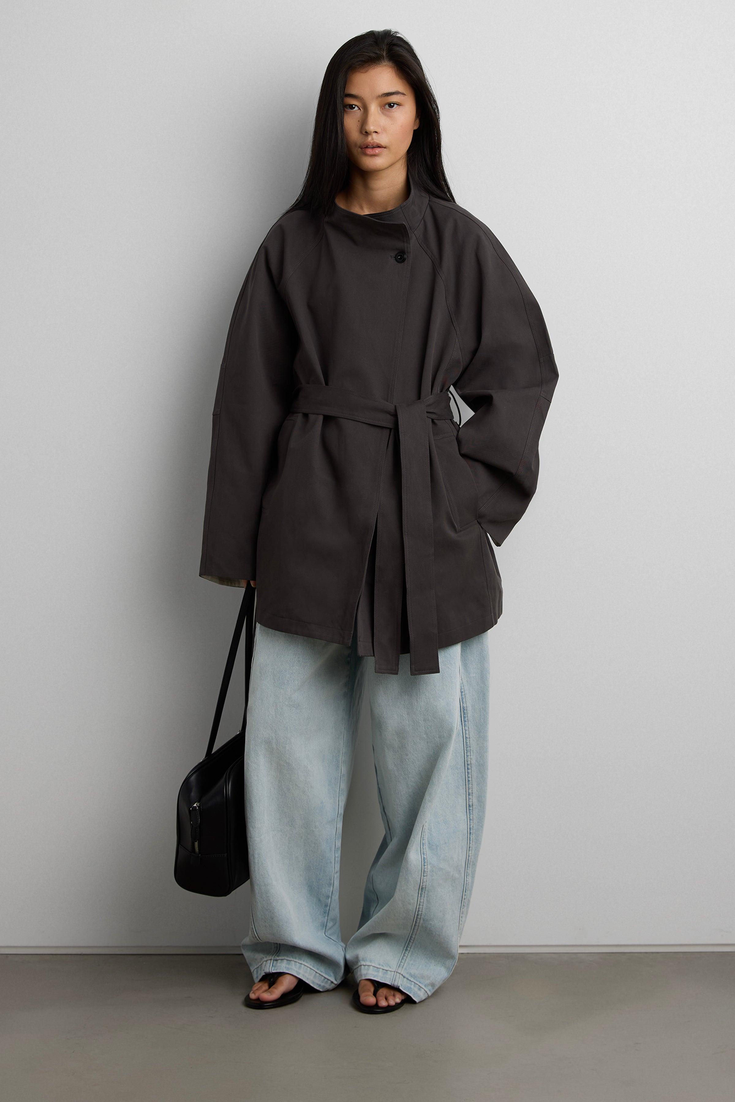 BELTED FUNNEL NECK JACKET by OAK + FORT