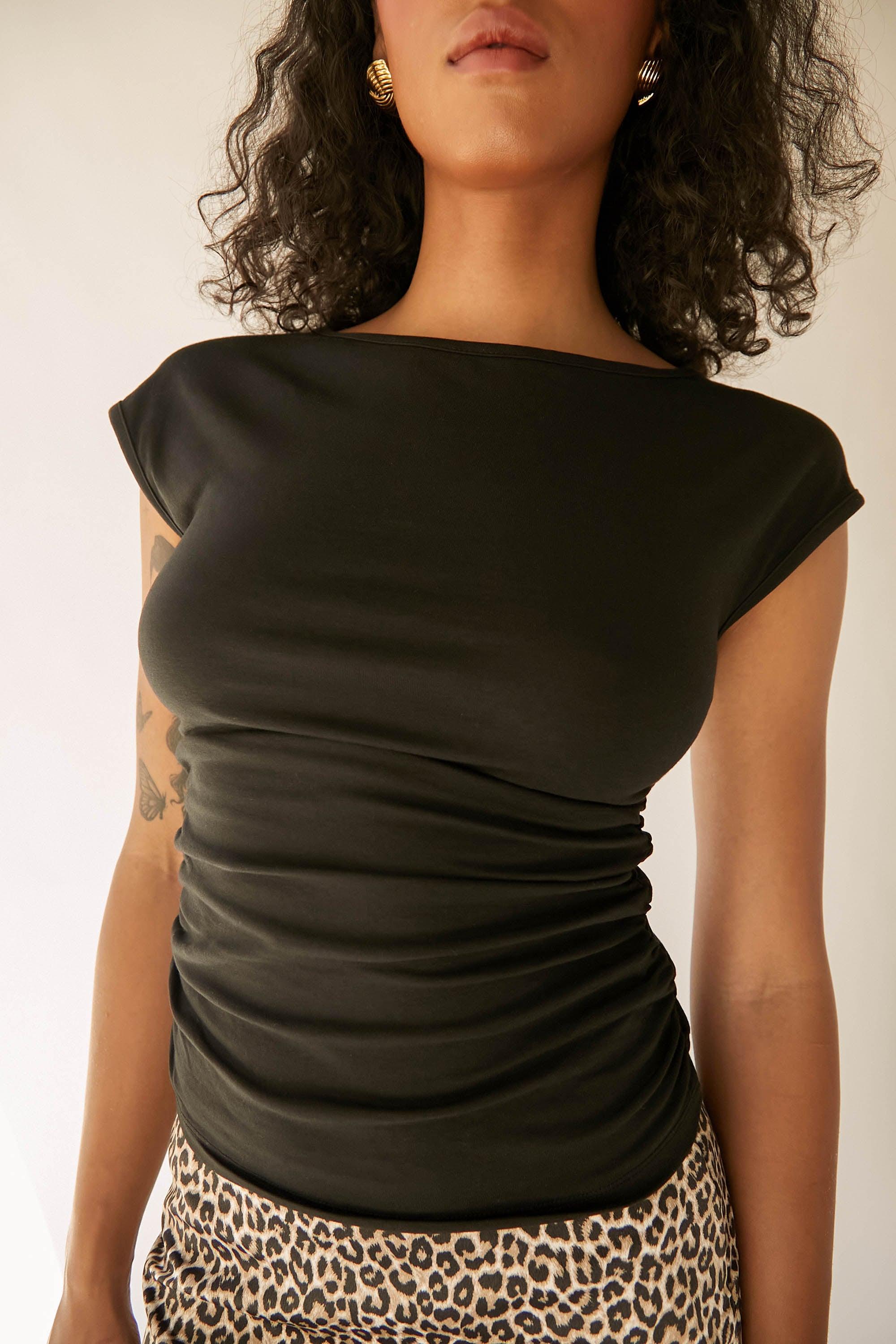 BOAT NECK TOP WITH RUCHING by OAK + FORT