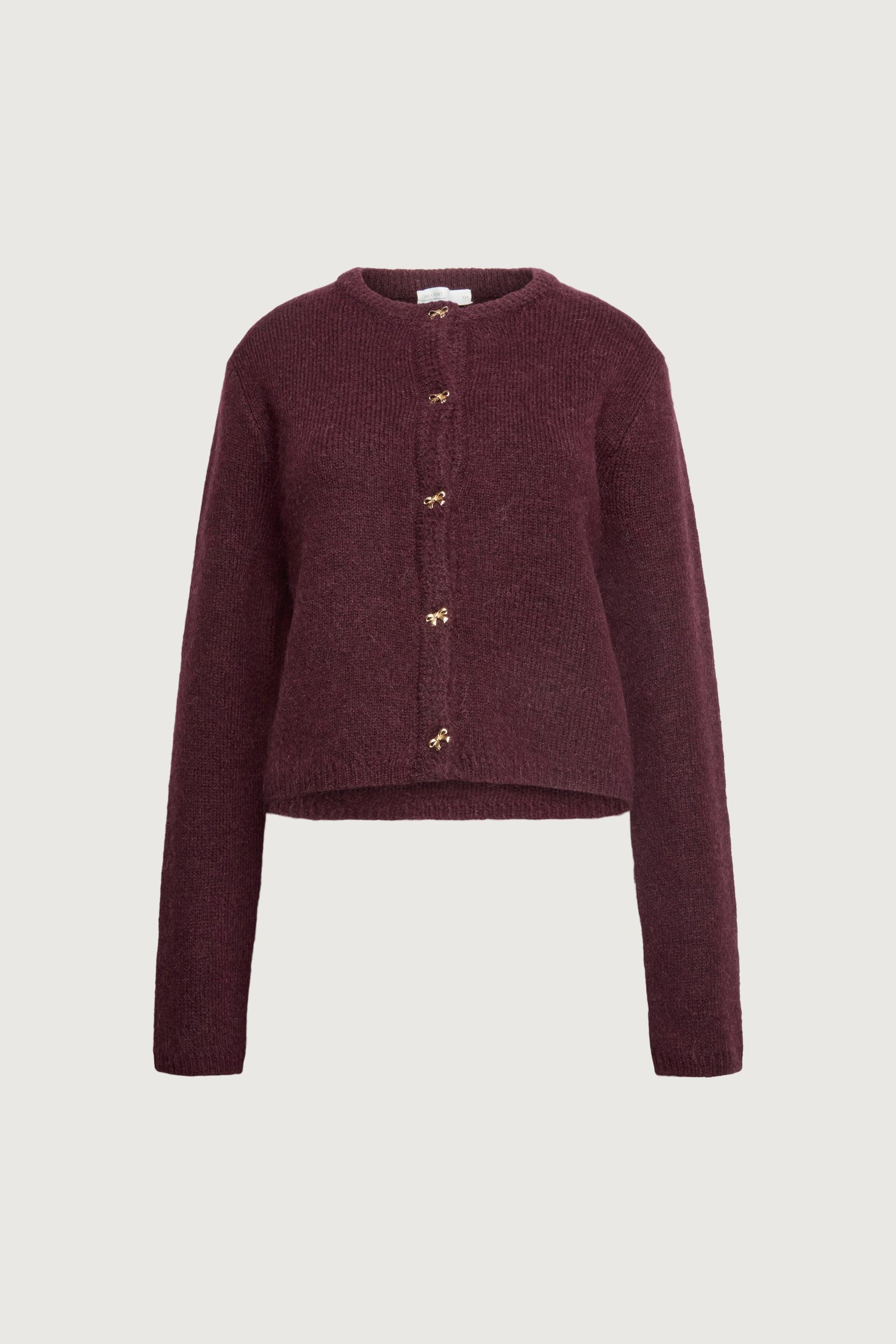 BOW BUTTON FRONT WOOL-BLEND CARDIGAN by OAK + FORT