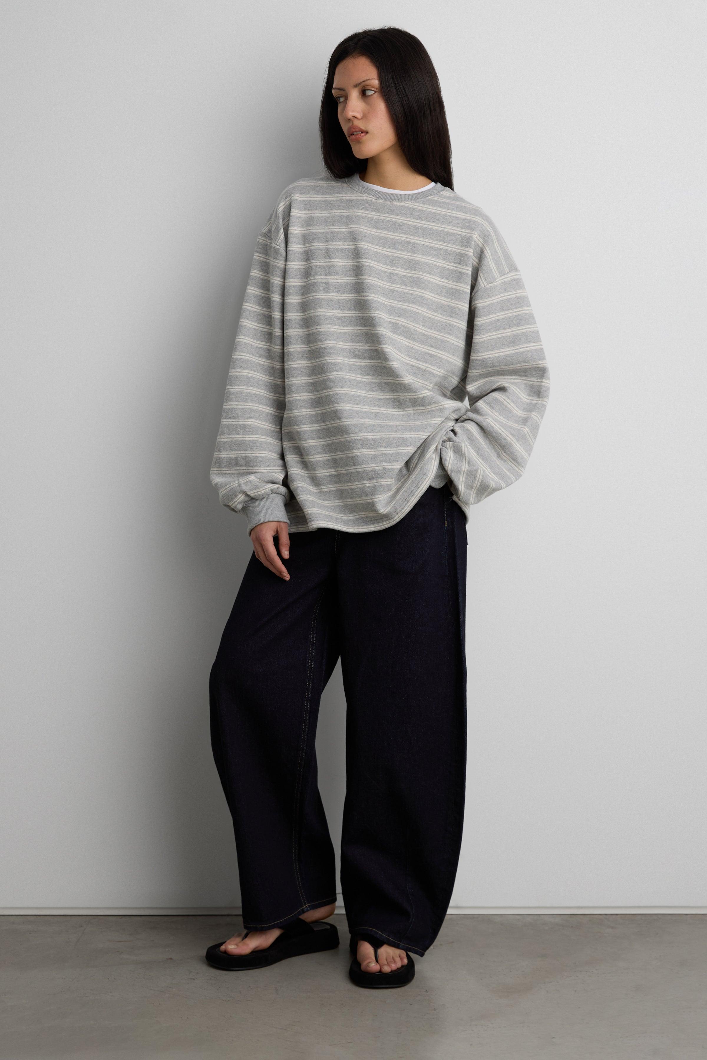 BRUSHED FLEECE STRIPED PULLOVER by OAK + FORT