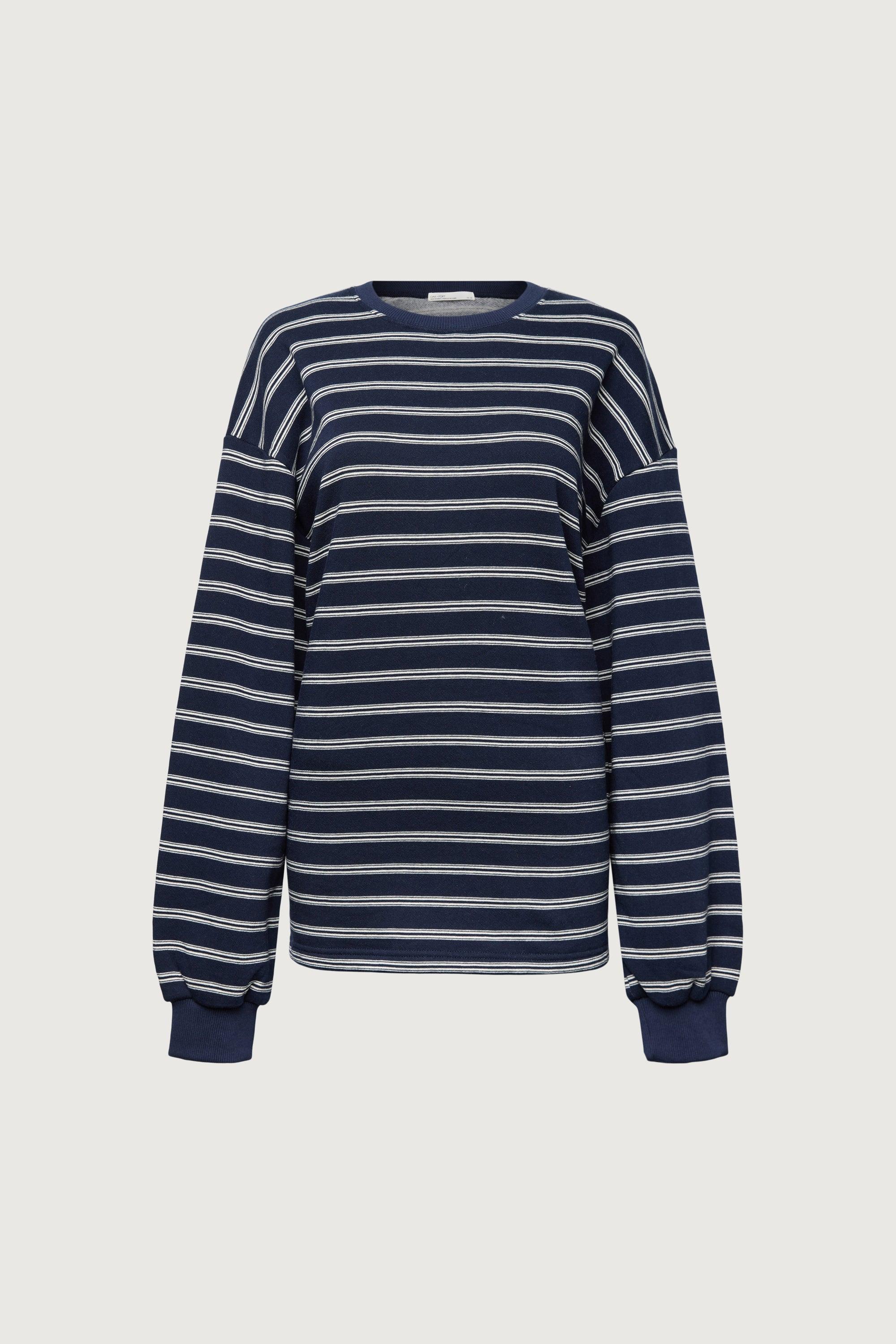 BRUSHED FLEECE STRIPED PULLOVER by OAK + FORT