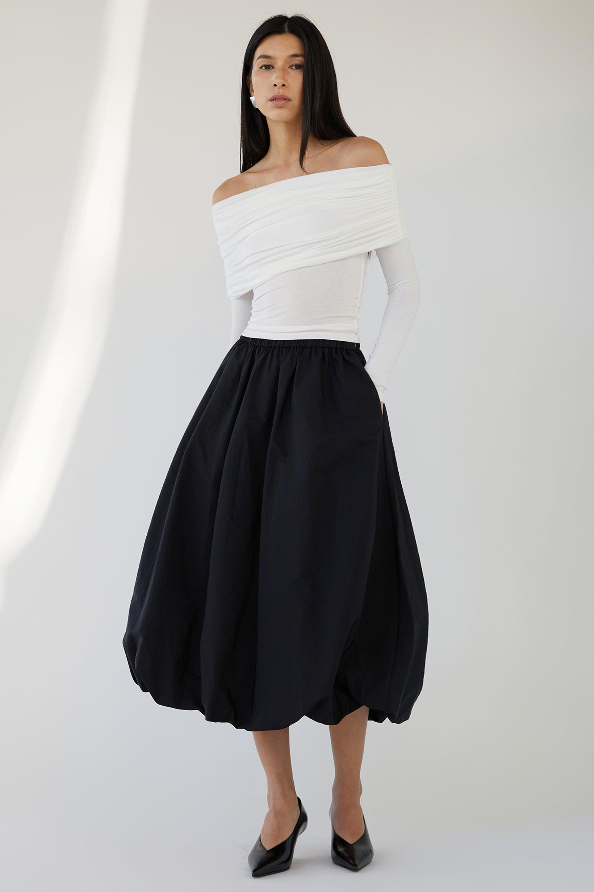 BUBBLE HEM MIDI SKIRT by OAK + FORT
