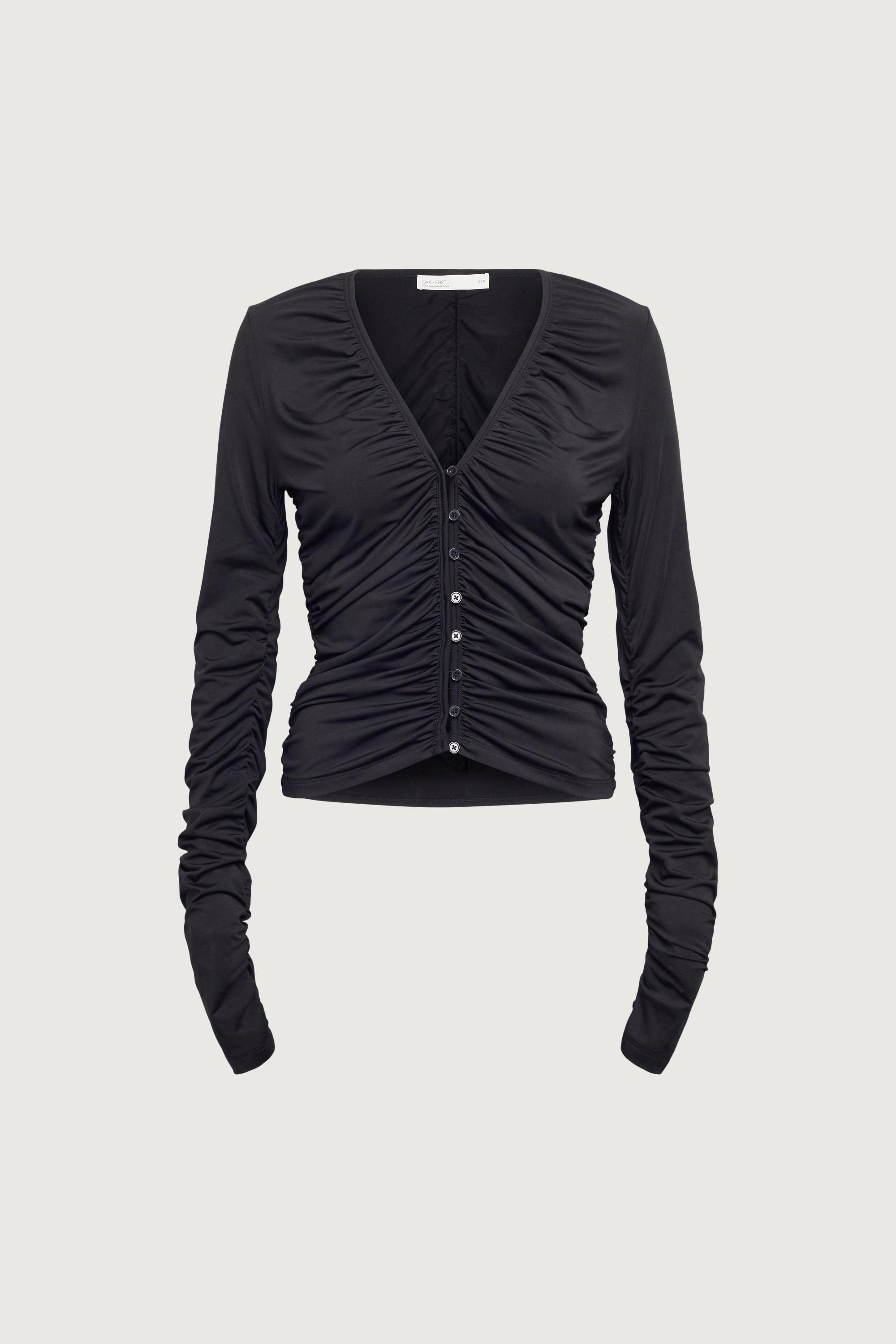 BUTTON FRONT V-NECK LONG SLEEVE TOP by OAK + FORT