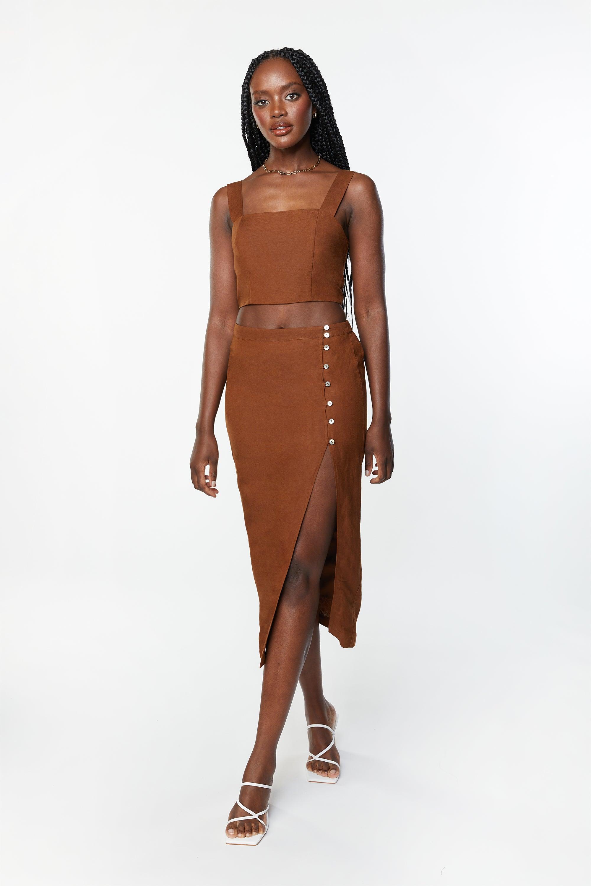 BUTTON UP MIDI SKIRT by OAK + FORT