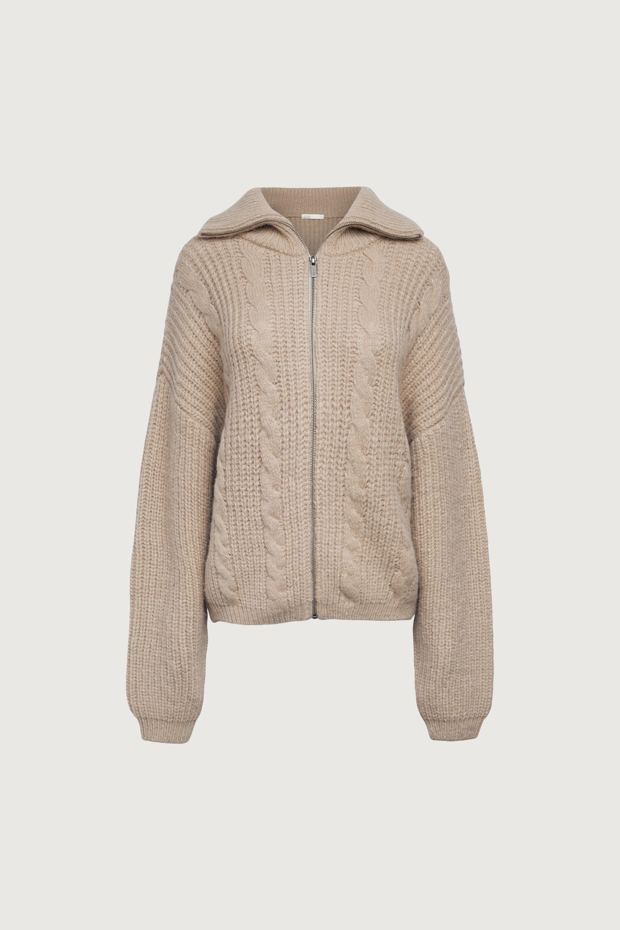 CABLE KNIT COLLARED CARDIGAN by OAK + FORT