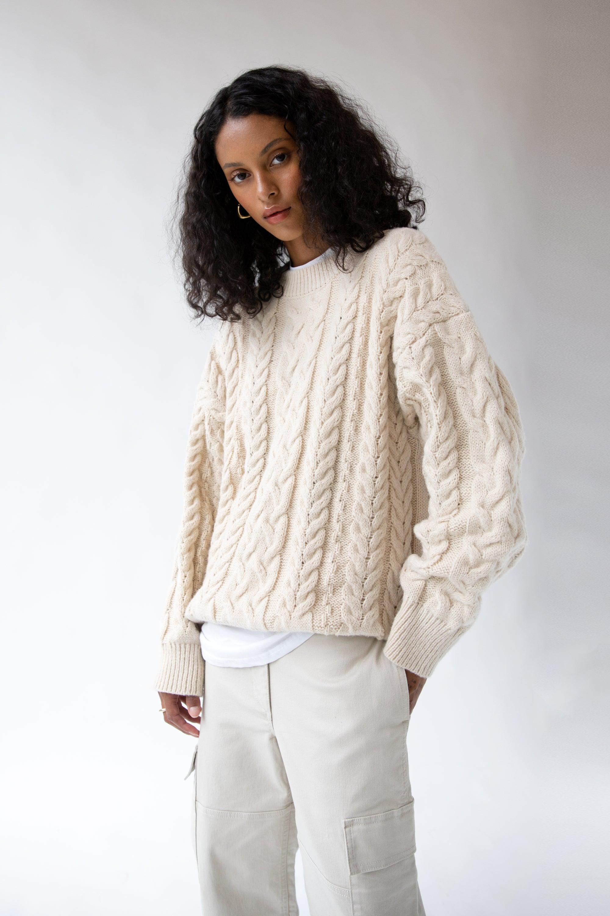 CABLE KNIT CREWNECK SWEATER by OAK + FORT