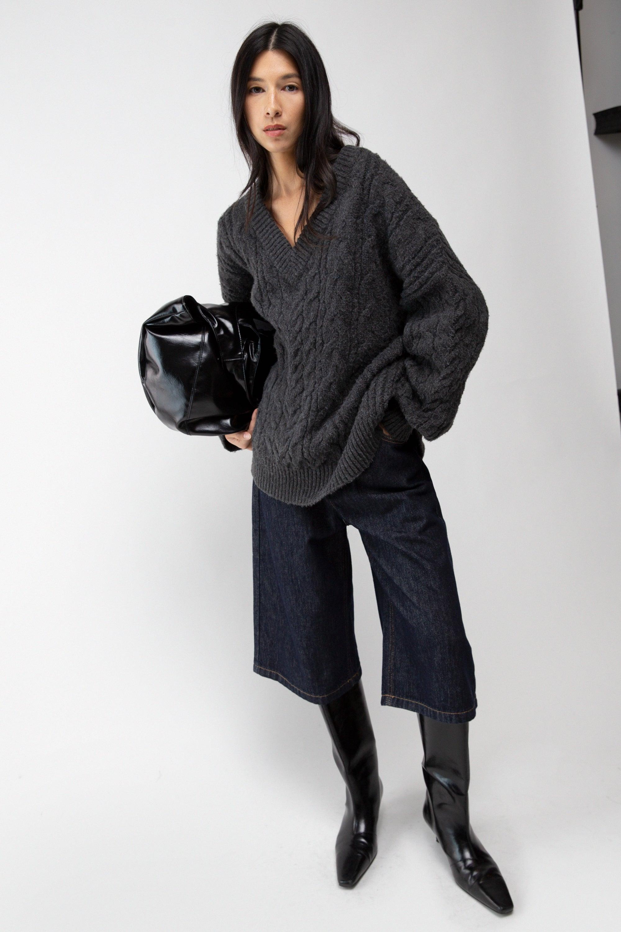 CABLE KNIT V-NECK SWEATER by OAK + FORT