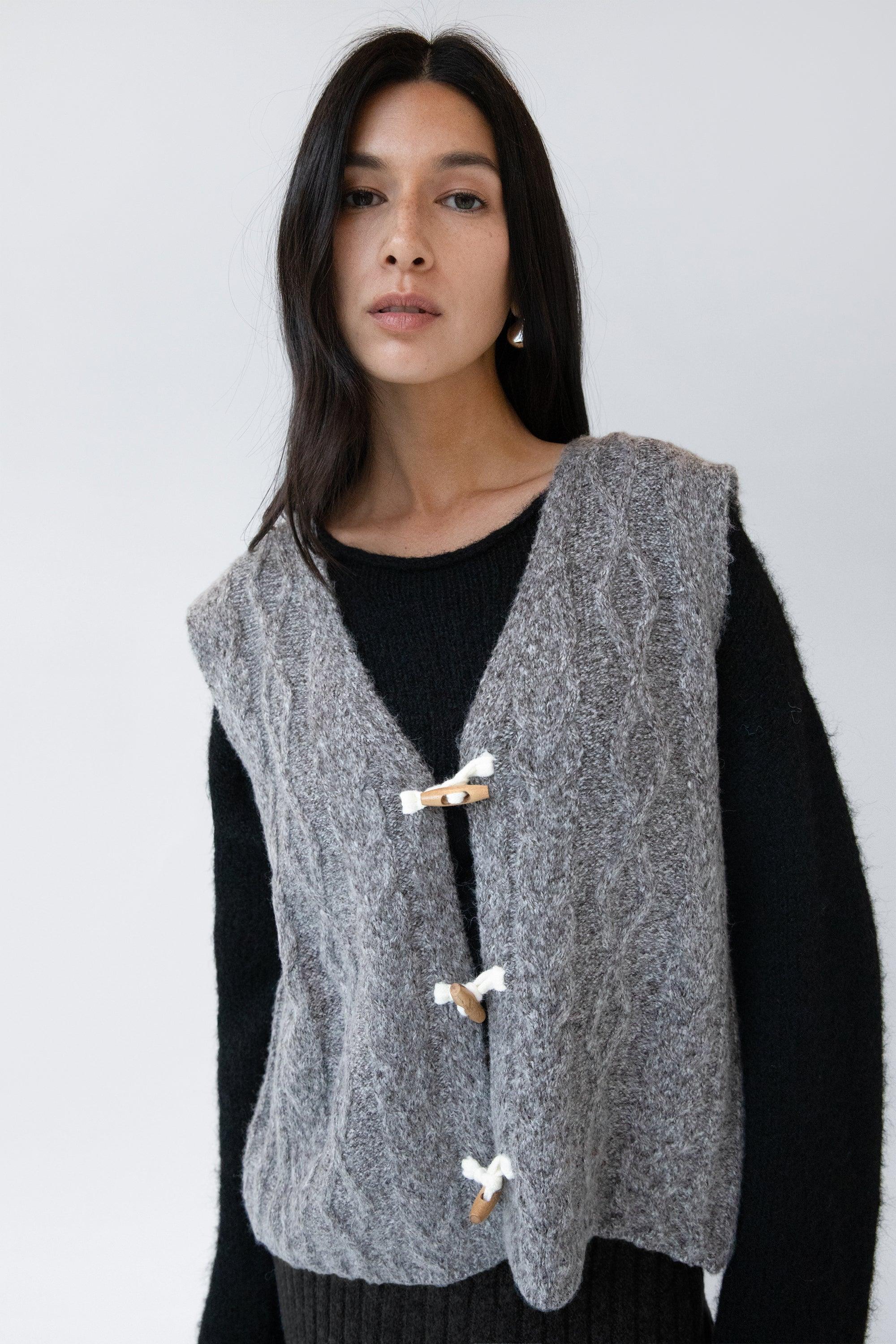 CABLE KNIT VEST WITH TOGGLES by OAK + FORT