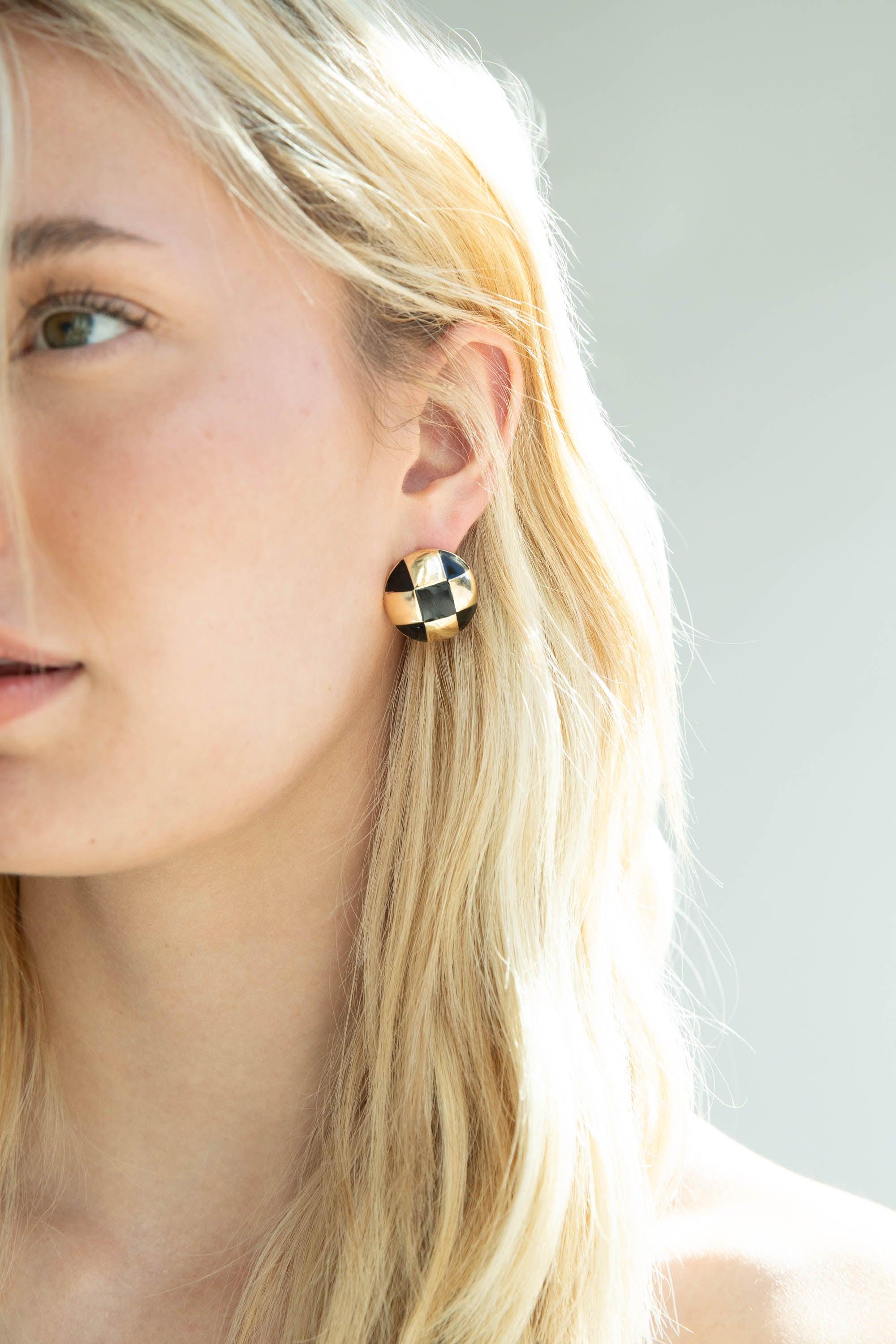 CHECKERED BUTTON EARRING by OAK + FORT