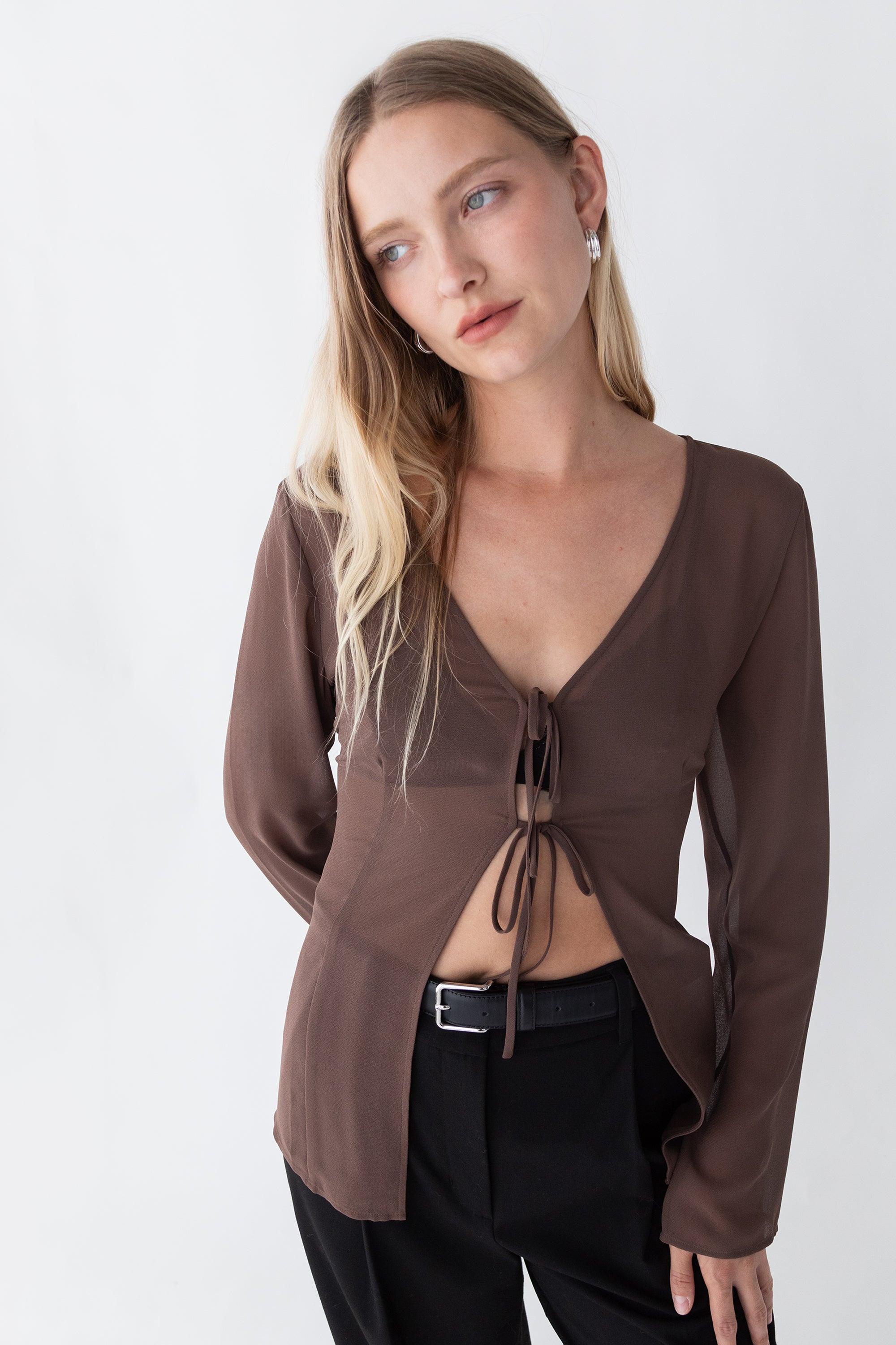 CHIFFON TIE FRONT BLOUSE by OAK + FORT
