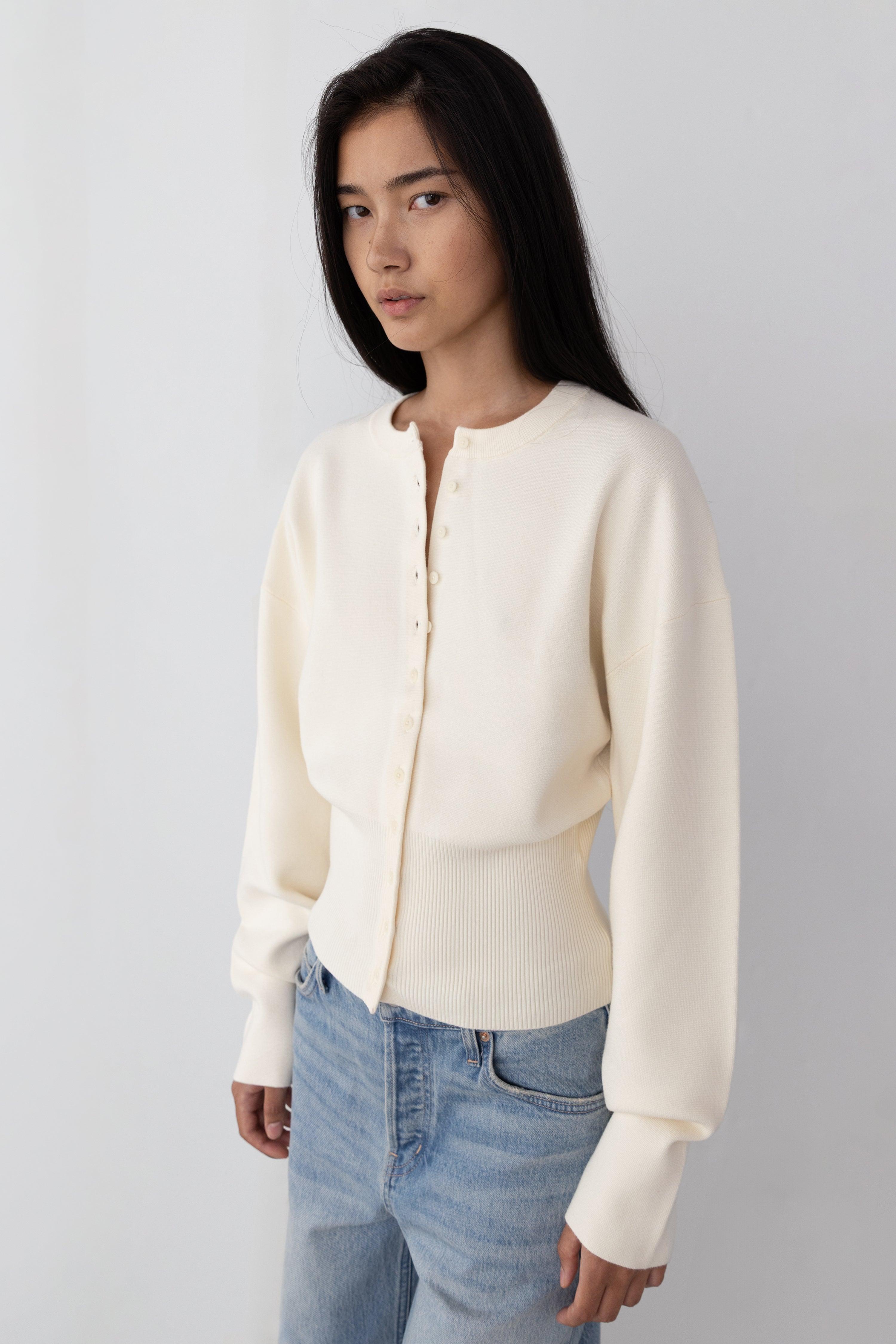 CINCHED WAIST BUTTON FRONT CARDIGAN by OAK + FORT