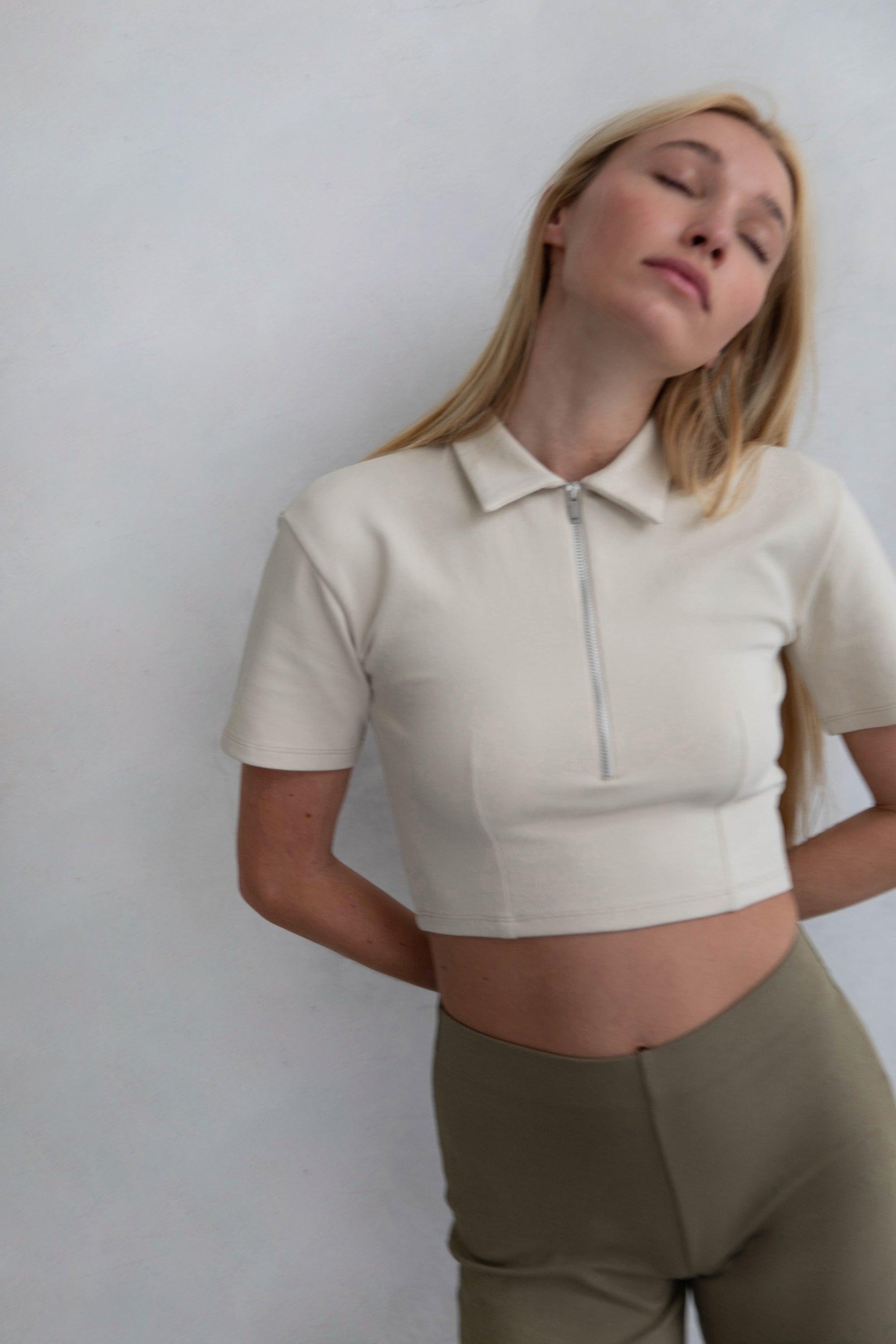 COLLARED HALF ZIP TEE by OAK + FORT
