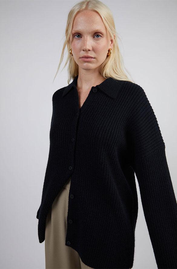 COLLARED RIB-KNIT CARDIGAN by OAK + FORT