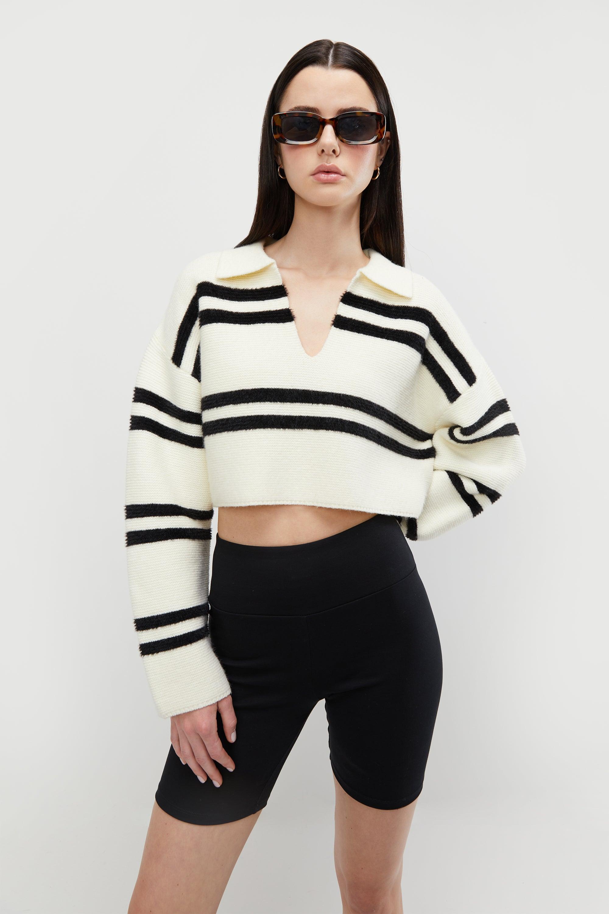 COLLARED STRIPED SWEATER by OAK + FORT