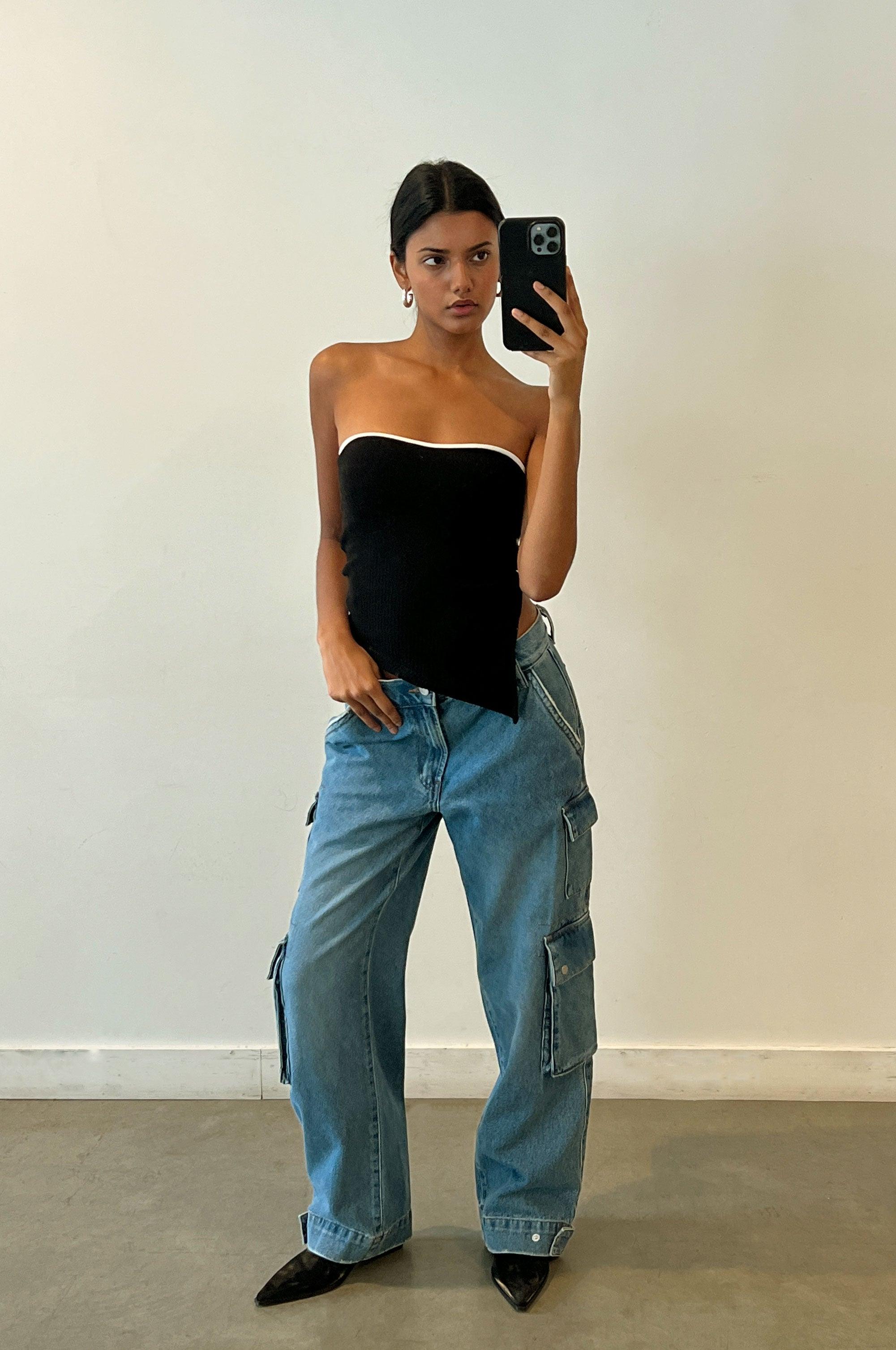 CONTRAST TRIM ASYMMETRICAL TUBE TOP by OAK + FORT