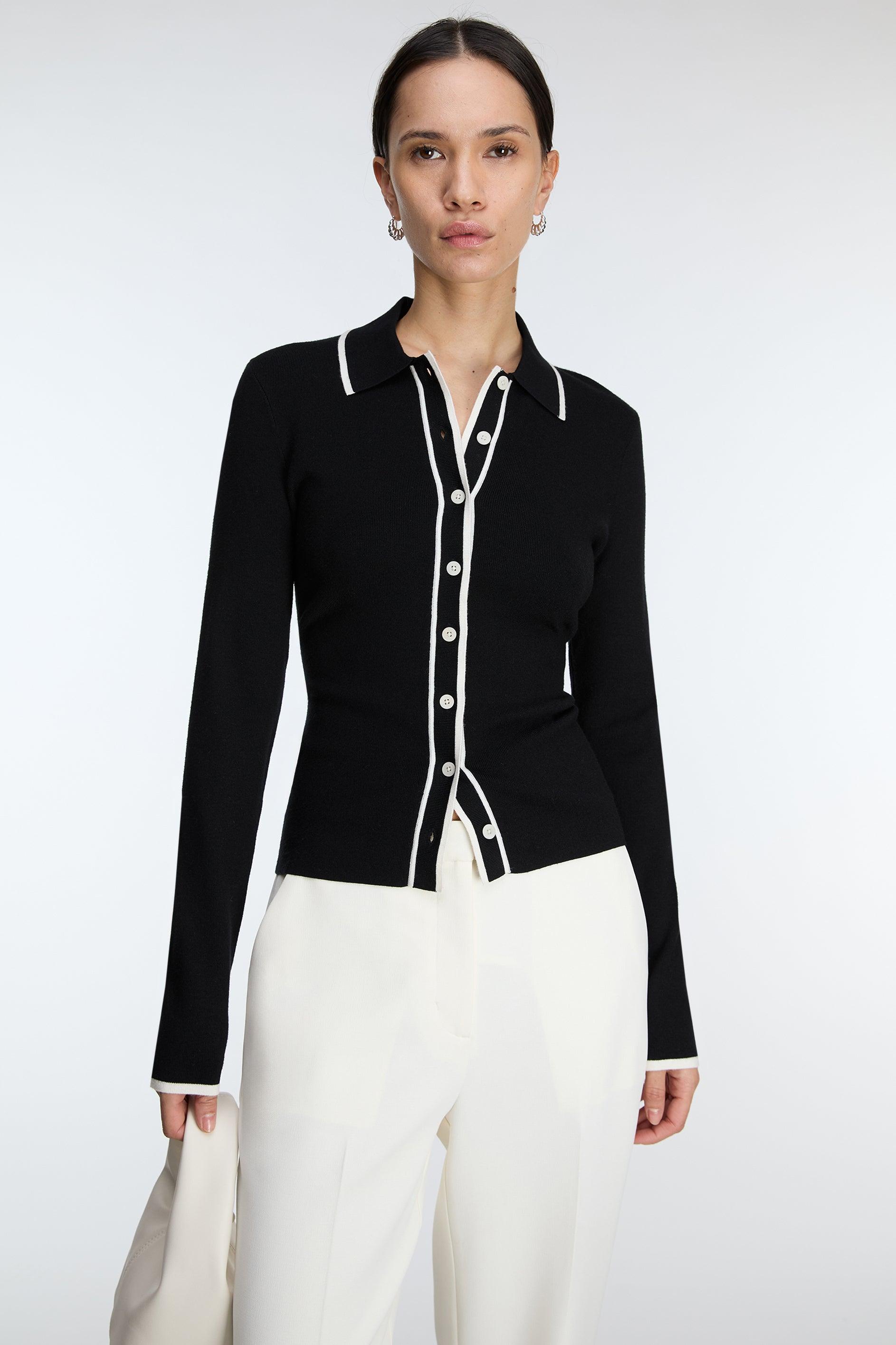 CONTRAST TRIM BUTTON FRONT COLLARED CARDIGAN by OAK + FORT