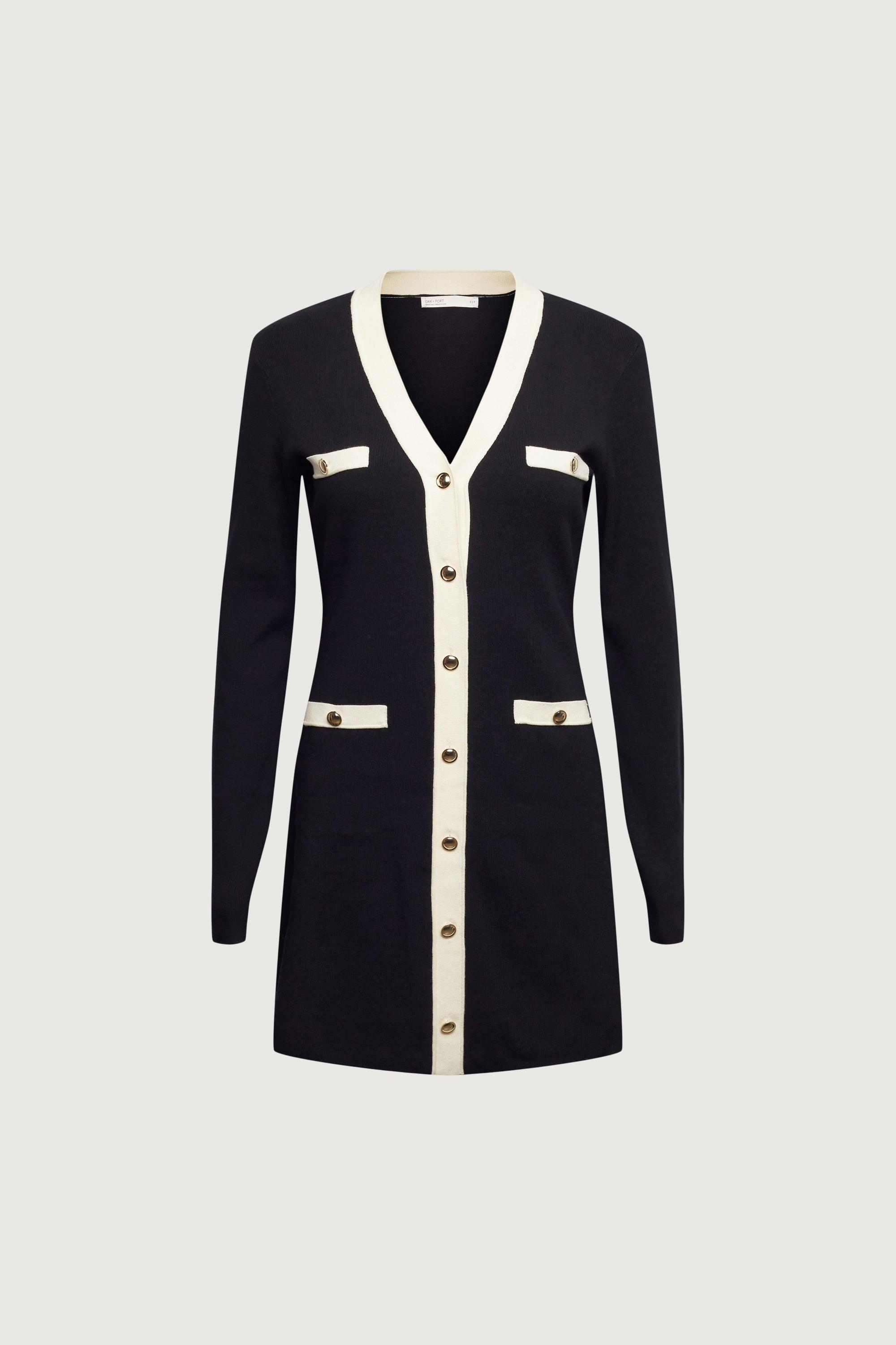 CONTRAST TRIM BUTTON FRONT KNIT MINI DRESS by OAK + FORT