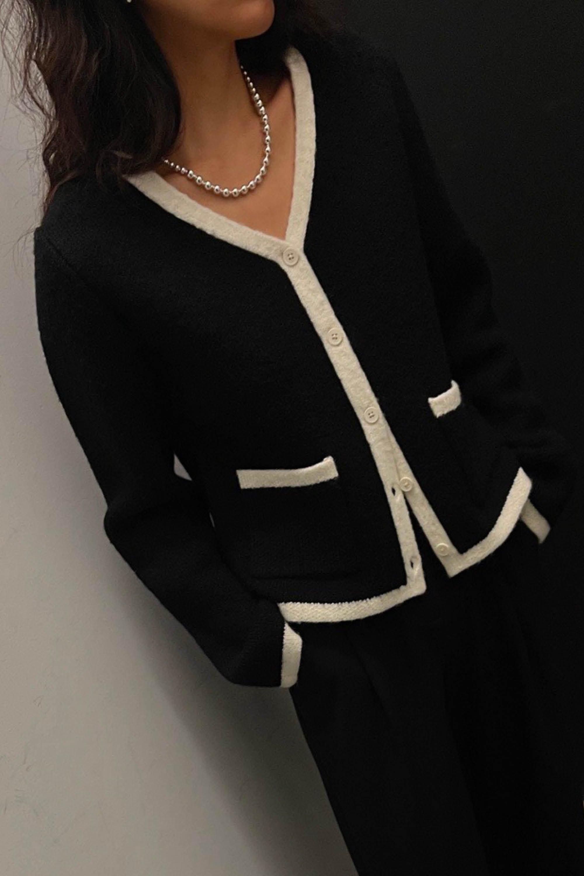 CONTRAST TRIM BUTTON UP CARDIGAN by OAK + FORT