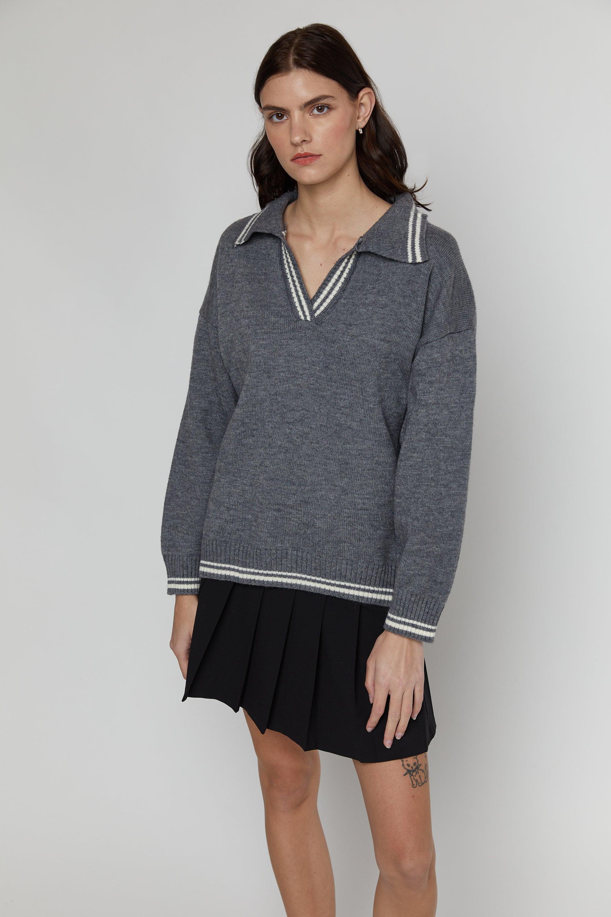 CONTRAST TRIM COLLARED SWEATER by OAK + FORT
