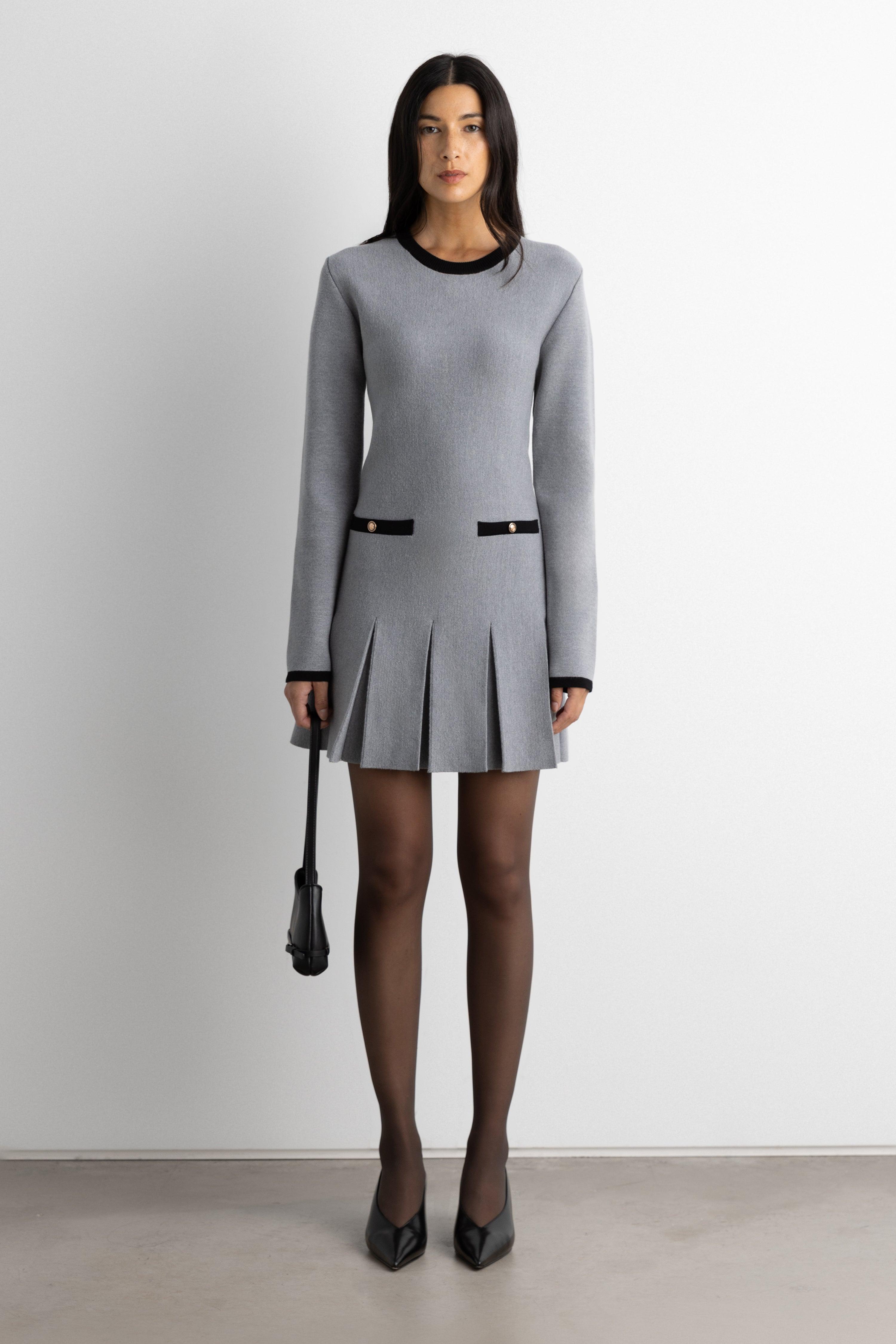 CONTRAST TRIM PLEATED MINI DRESS by OAK + FORT