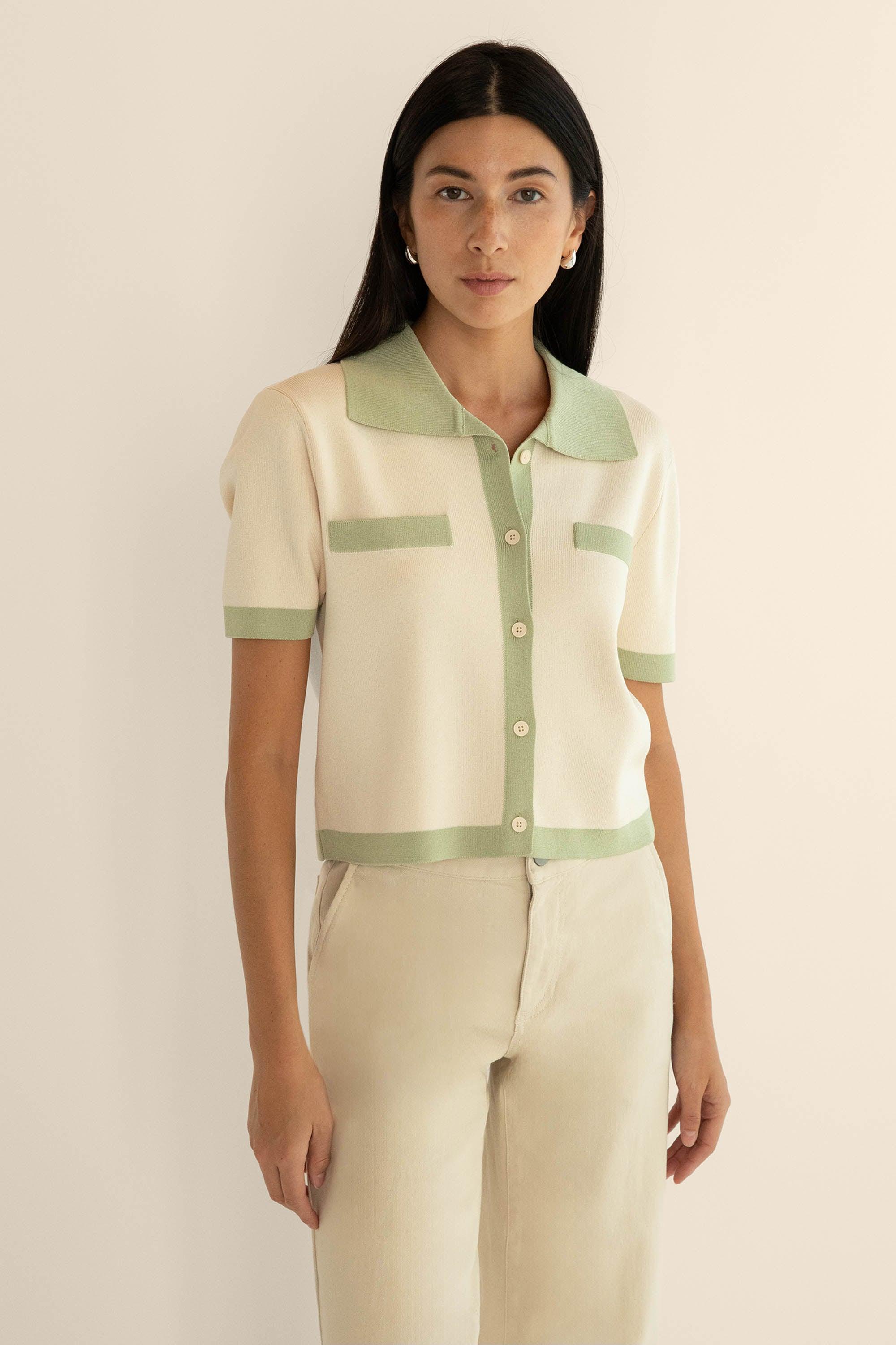 CONTRAST TRIM POLO SWEATER by OAK + FORT