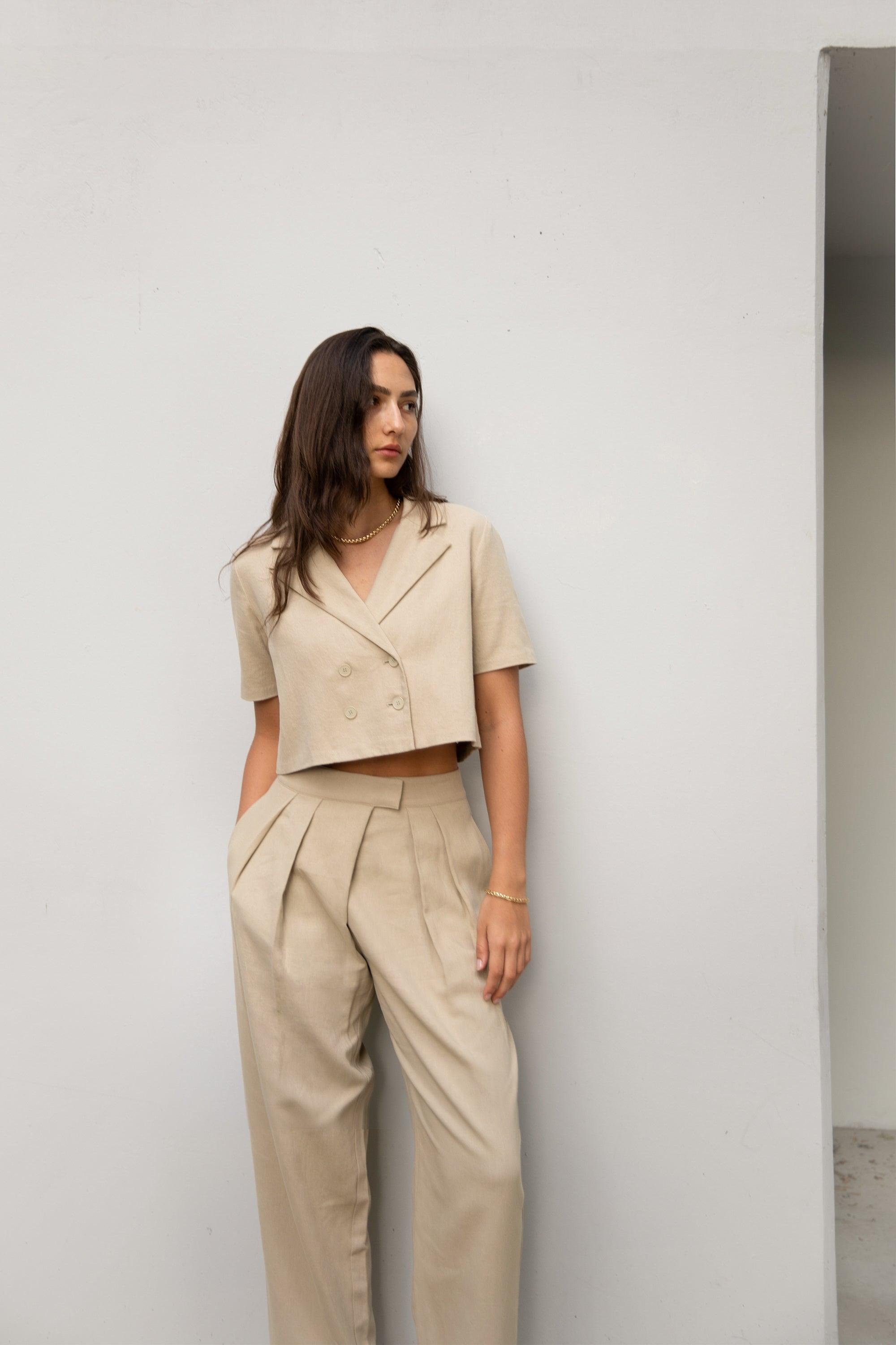 COTTON LINEN WOVEN TOP by OAK + FORT
