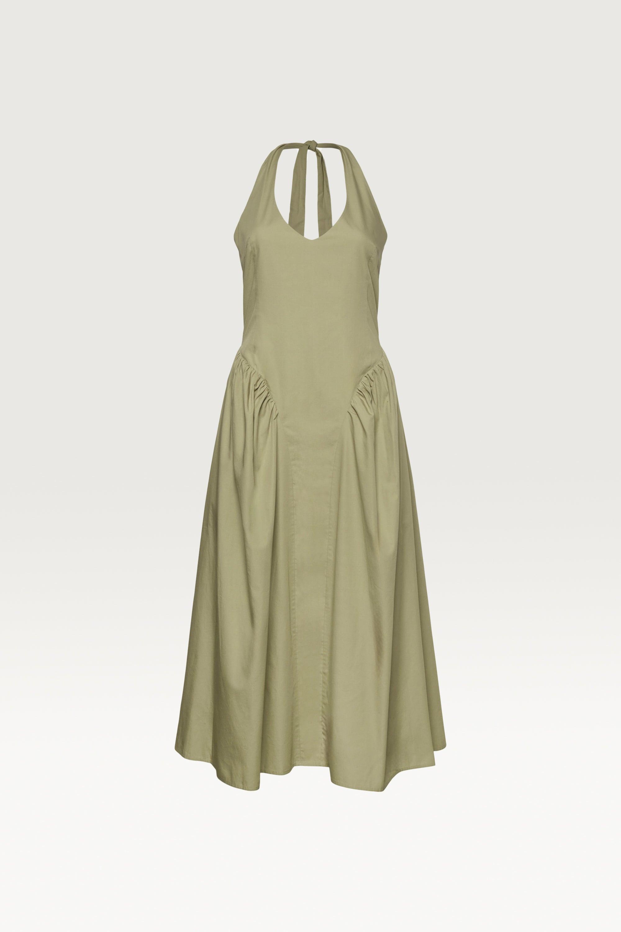 COTTON POPLIN HALTER MIDI DRESS by OAK + FORT