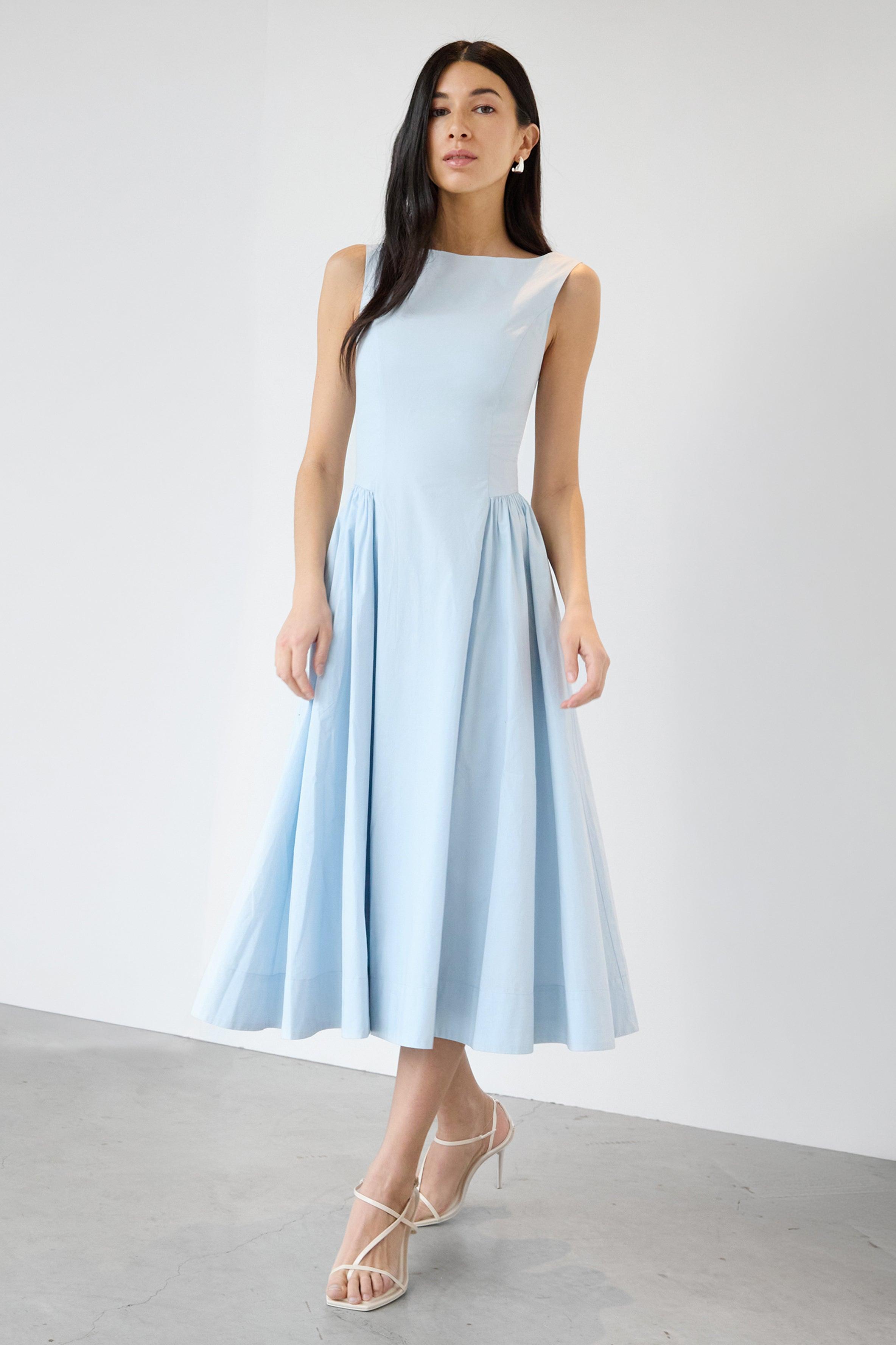 COTTON POPLIN HIGH NECK MIDI DRESS by OAK + FORT