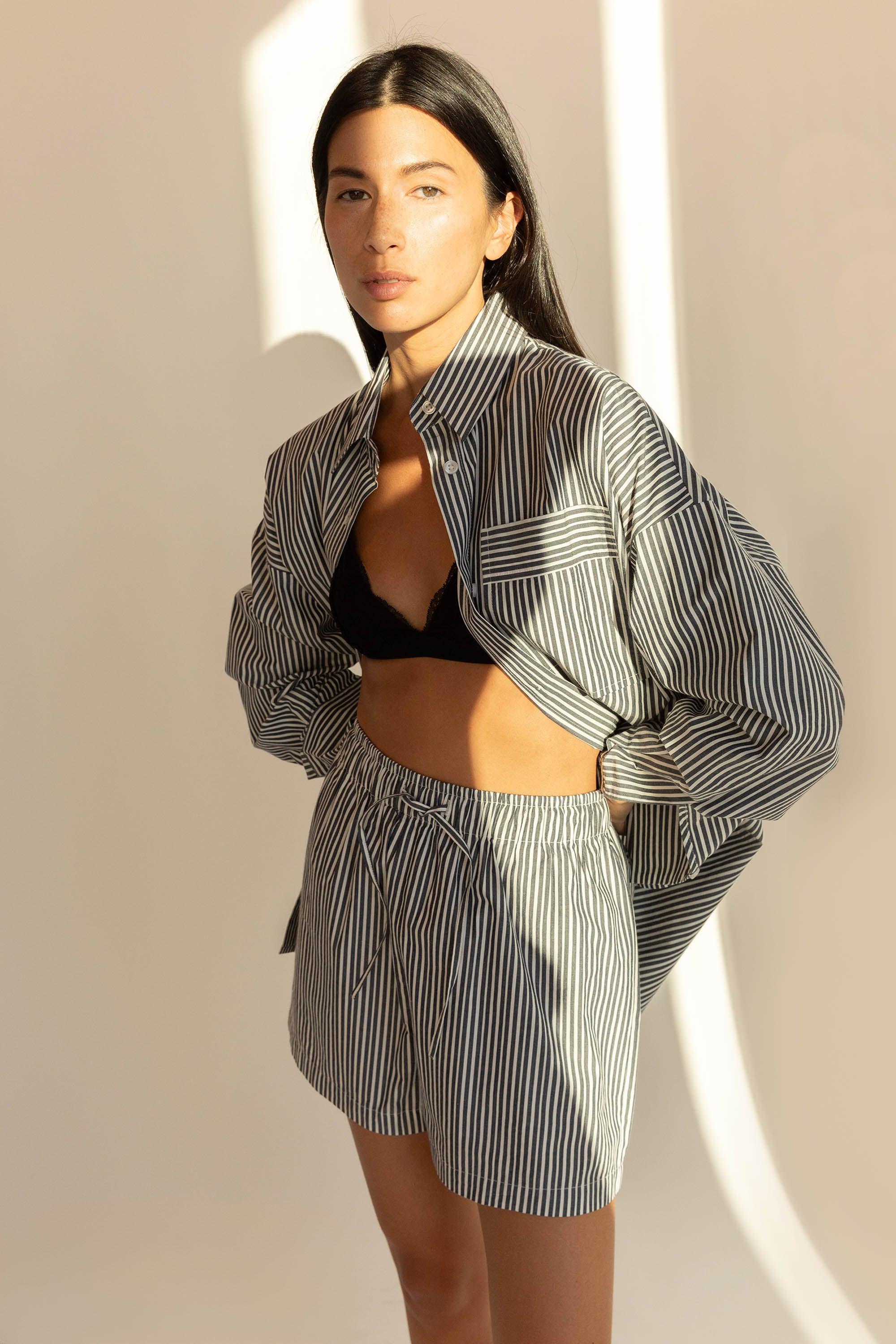 COTTON POPLIN STRIPED SHORT by OAK + FORT