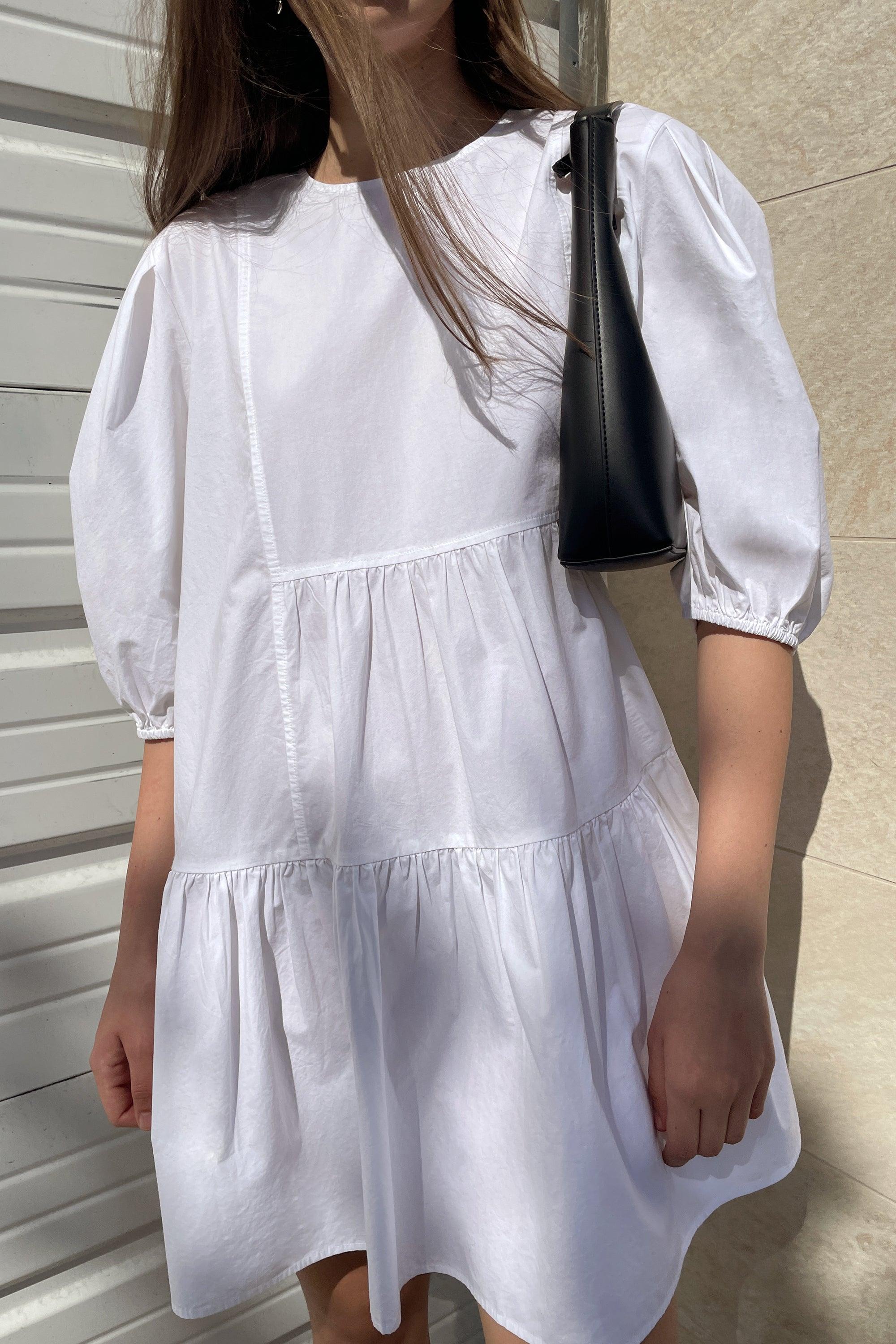 COTTON POPLIN TIERED MINI DRESS by OAK + FORT