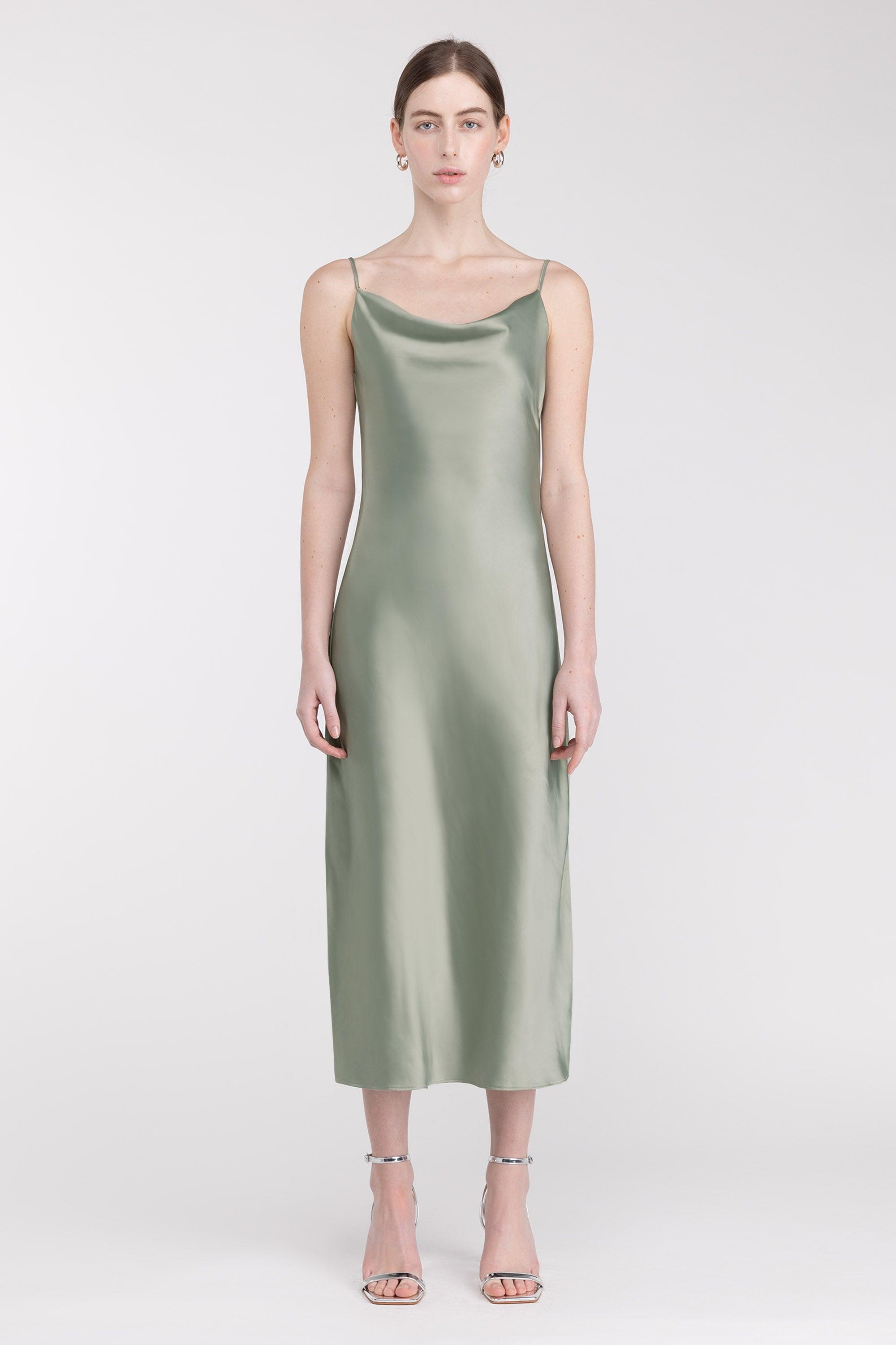COWL NECK SATIN MIDI DRESS by OAK + FORT