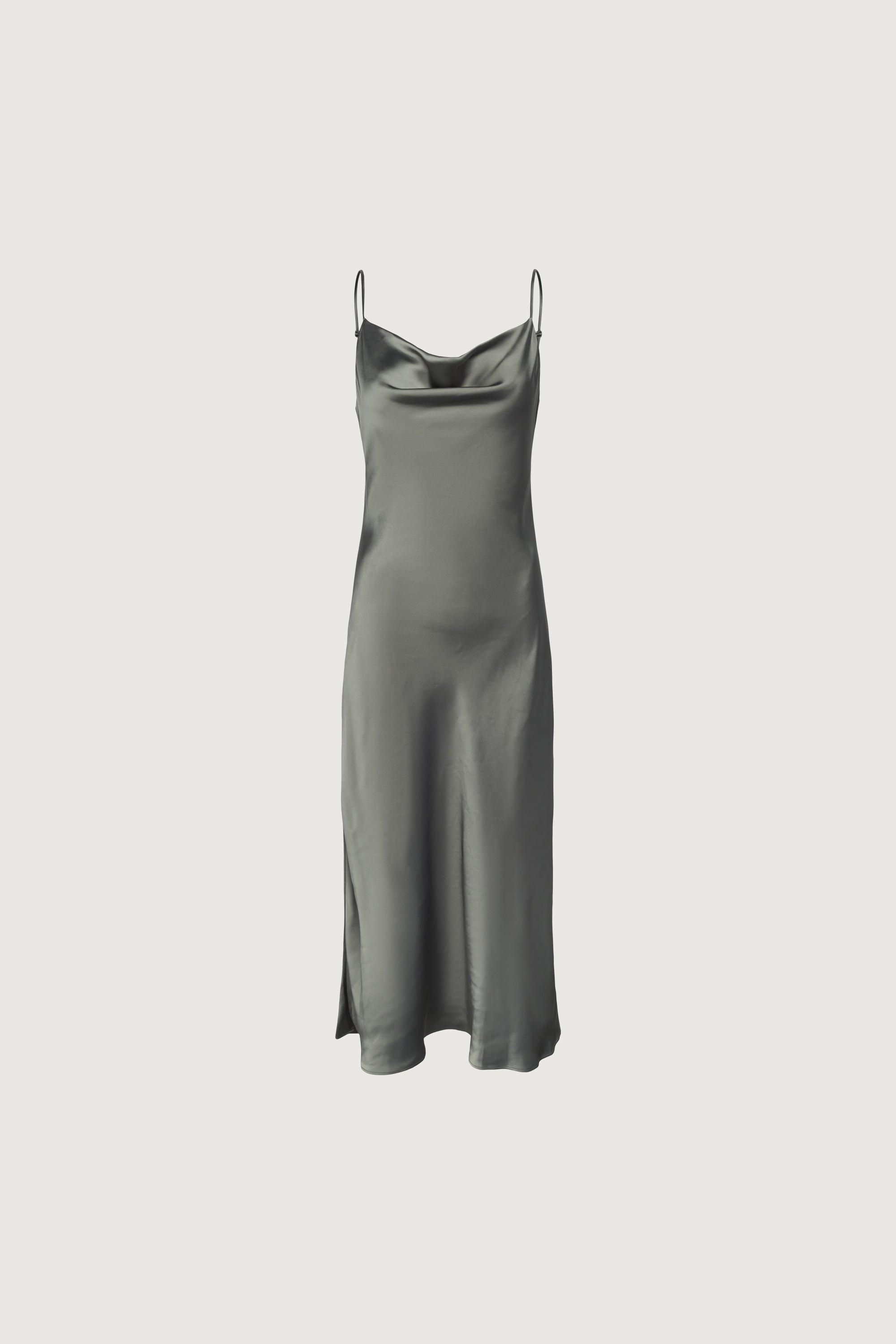 COWL NECK SATIN MIDI DRESS by OAK + FORT