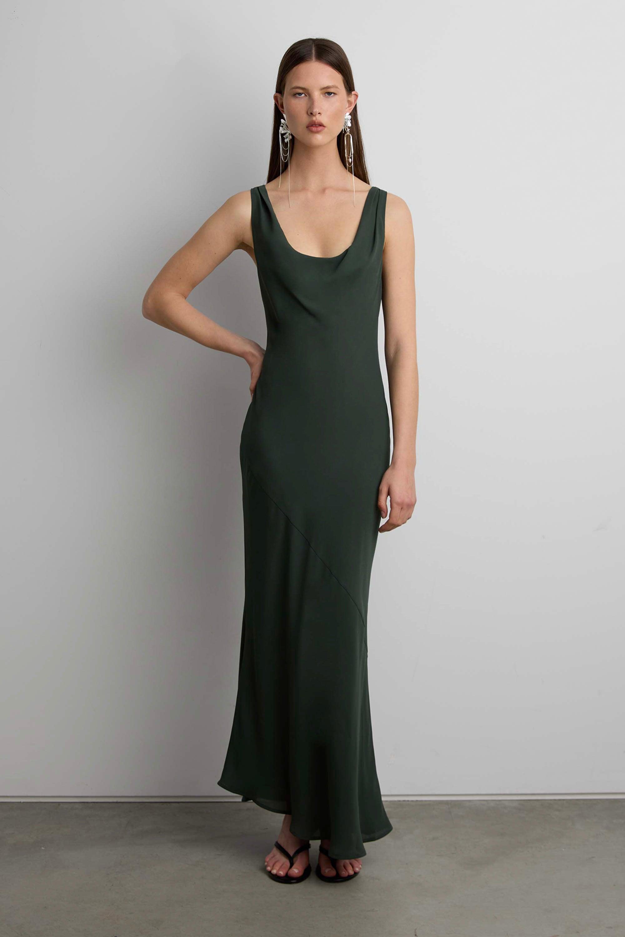 COWLNECK CHIFFON MIDI DRESS by OAK + FORT