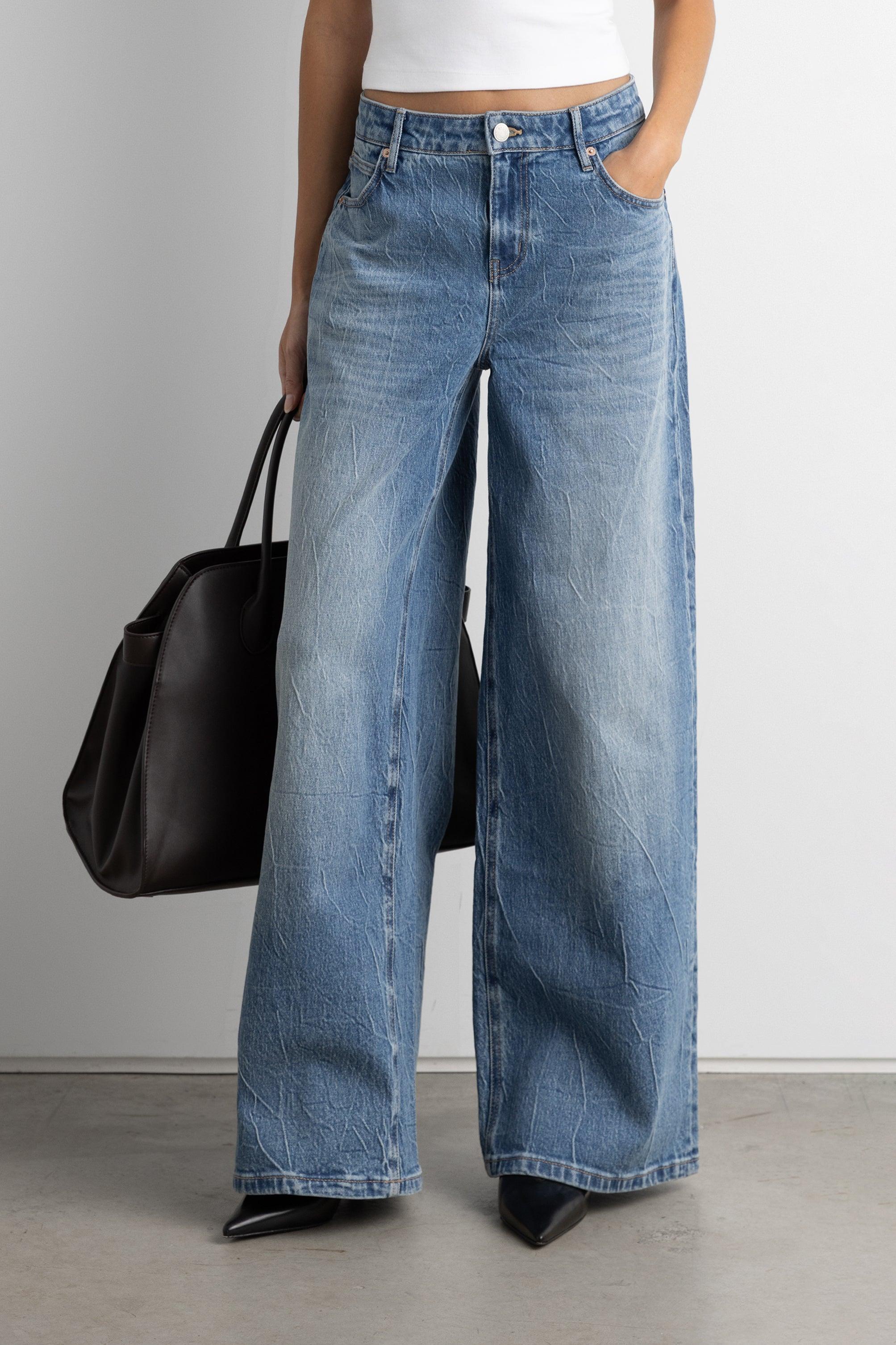 CREASED EFFECT WIDE LEG JEAN by OAK + FORT