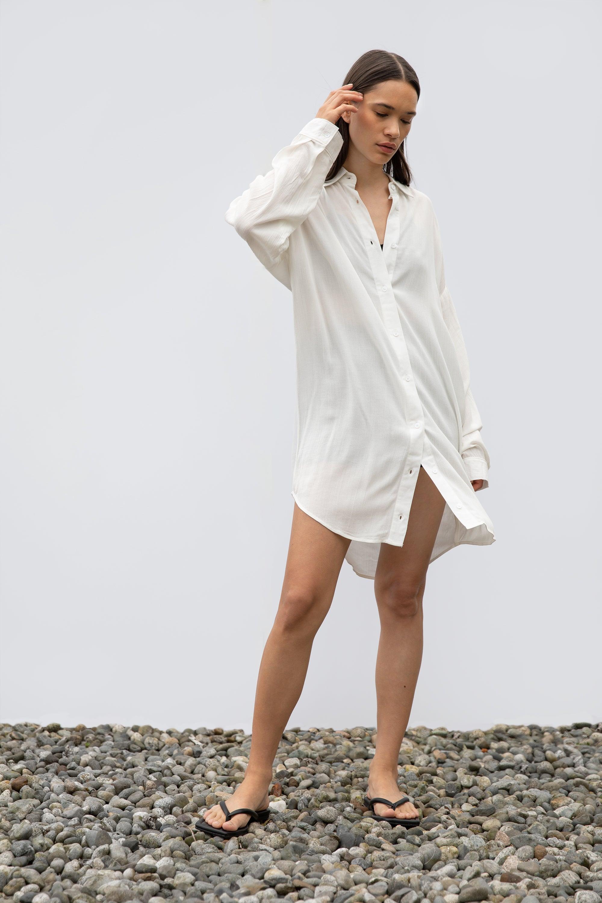 CRINKLED MID-LENGTH SHIRT by OAK + FORT
