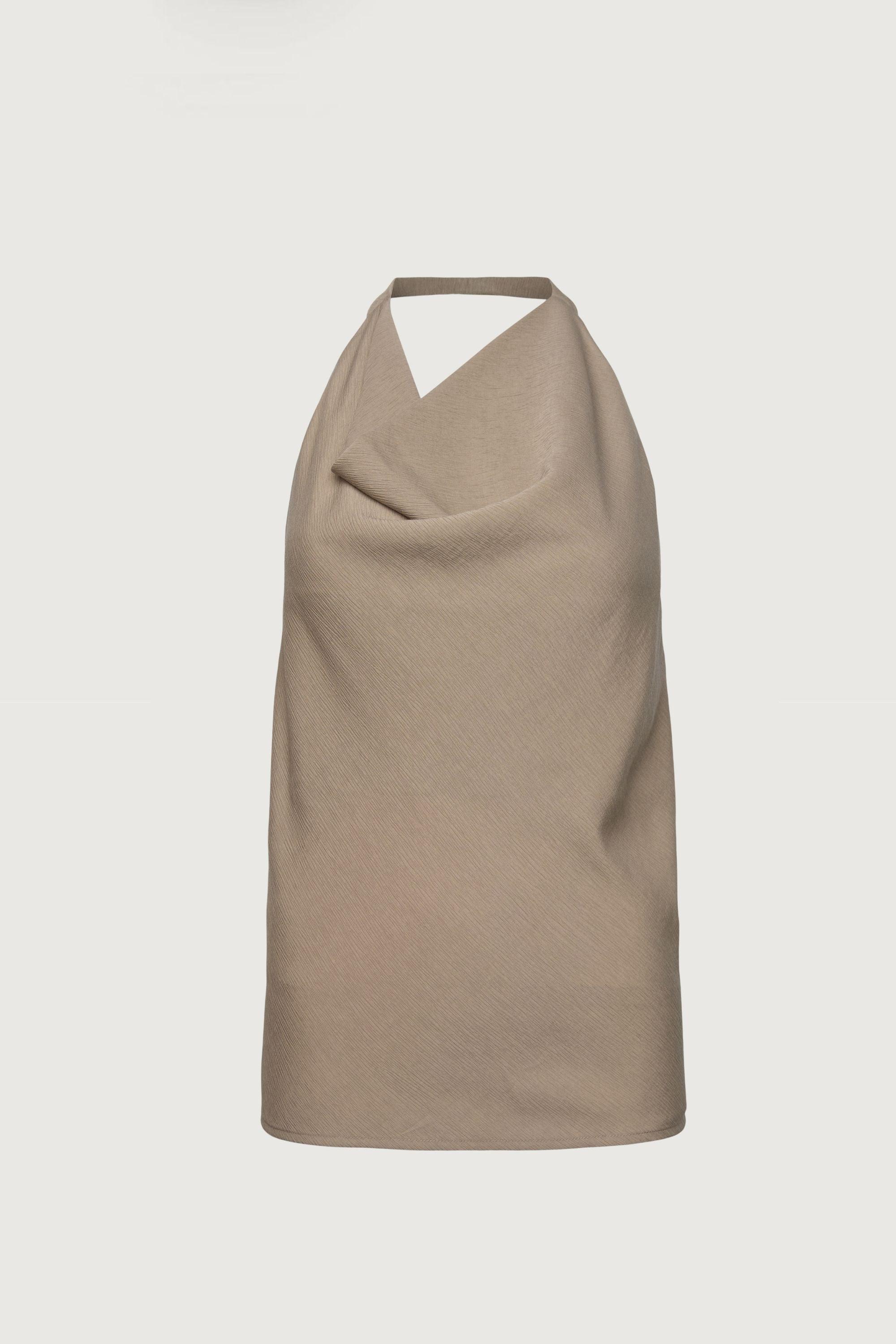 CRINKLED RAYON COWL NECK HALTER TOP by OAK + FORT