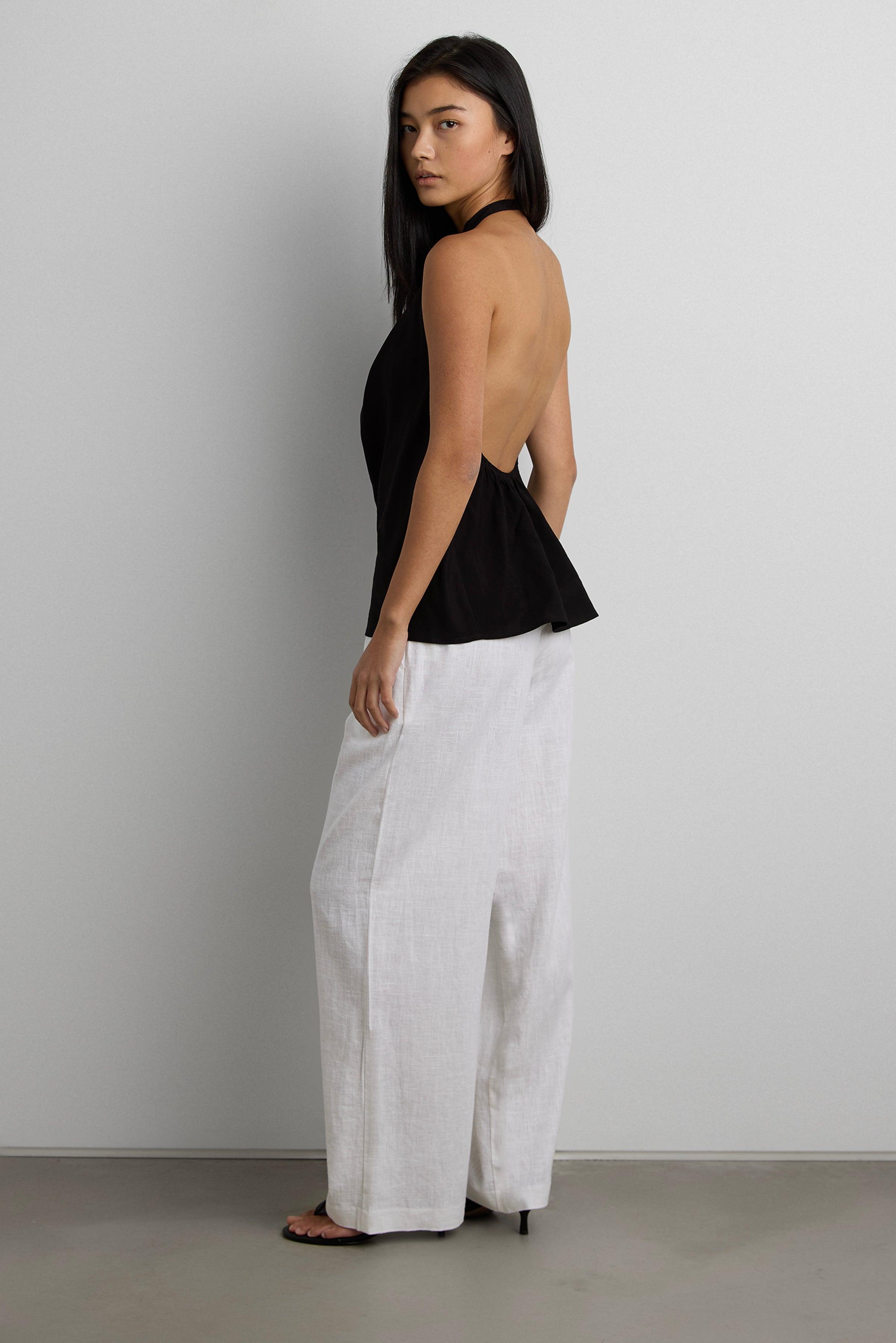 CRINKLED RAYON COWL NECK HALTER TOP by OAK + FORT