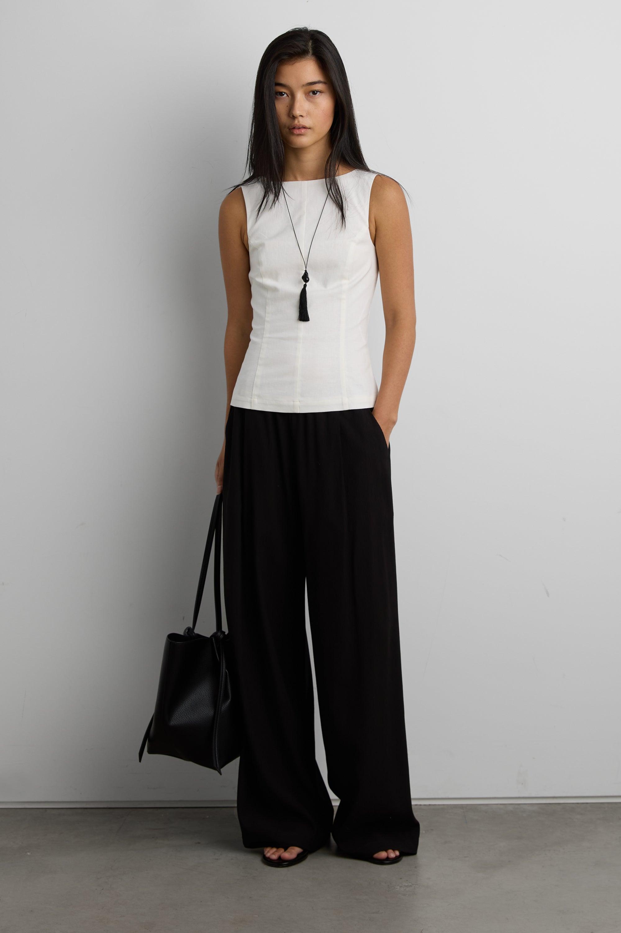 CRINKLED RAYON ELASTIC WAIST PANT by OAK + FORT