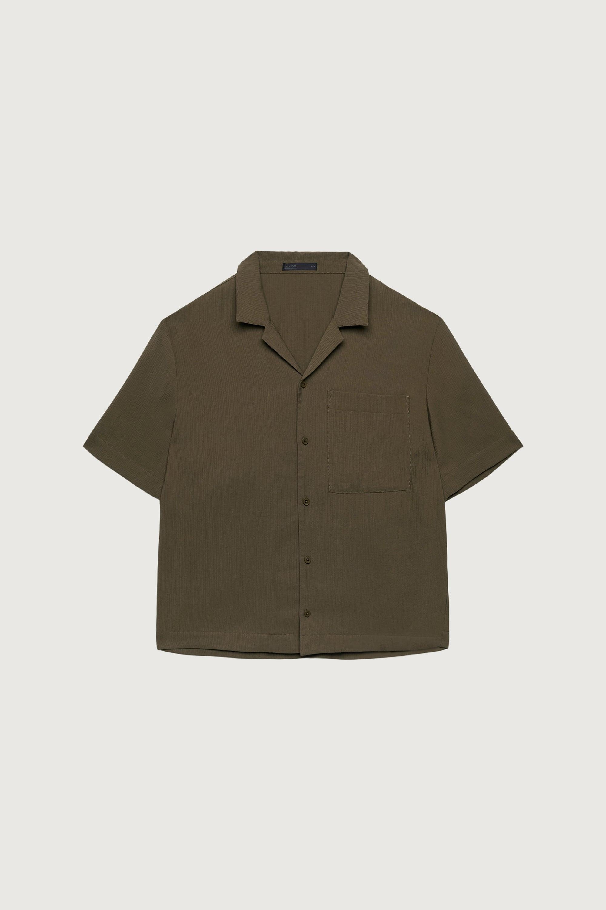 CRINKLED SHORT SLEEVE BUTTON UP SHIRT by OAK + FORT