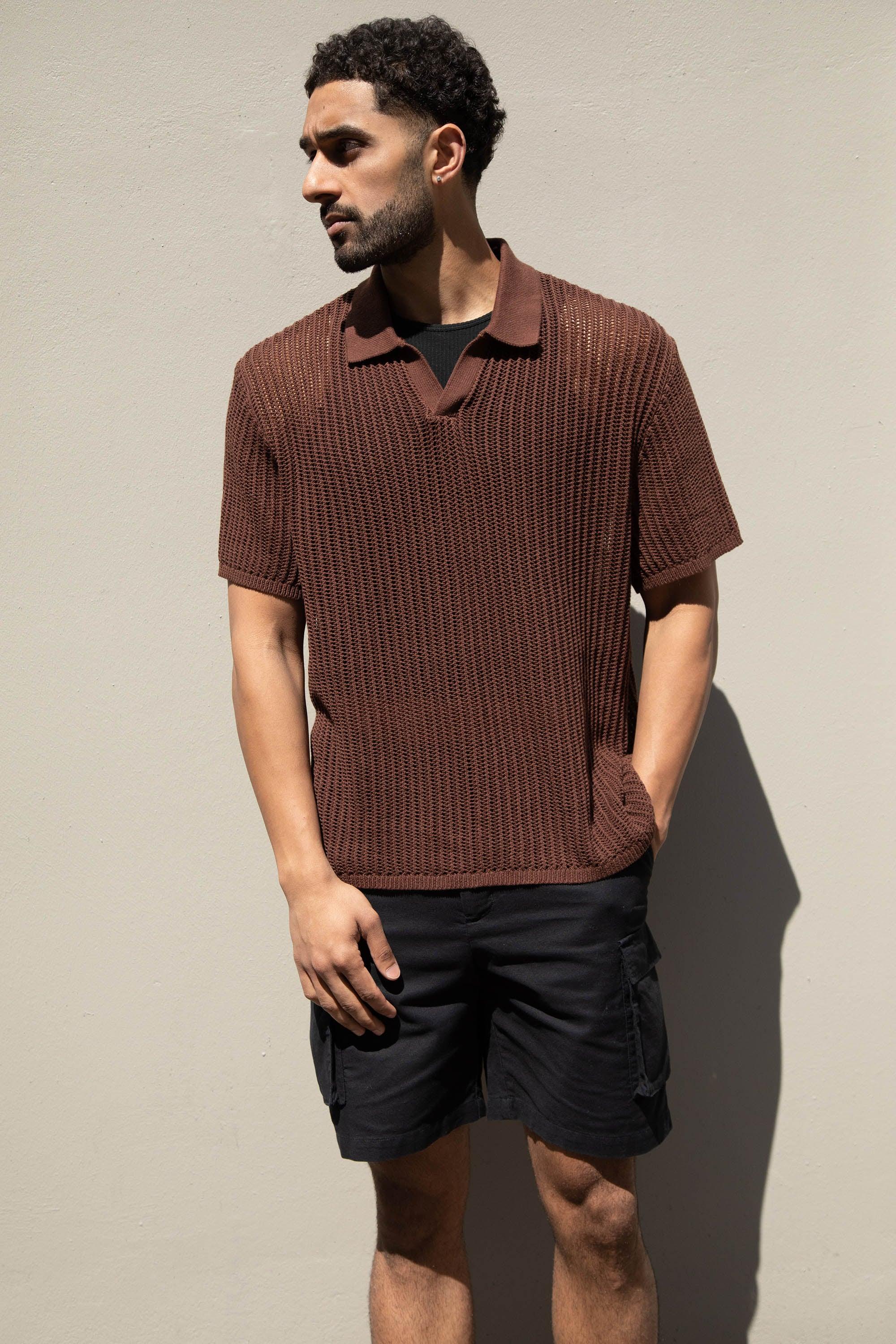 CROCHET COLLARED SHORT SLEEVE SWEATER by OAK + FORT
