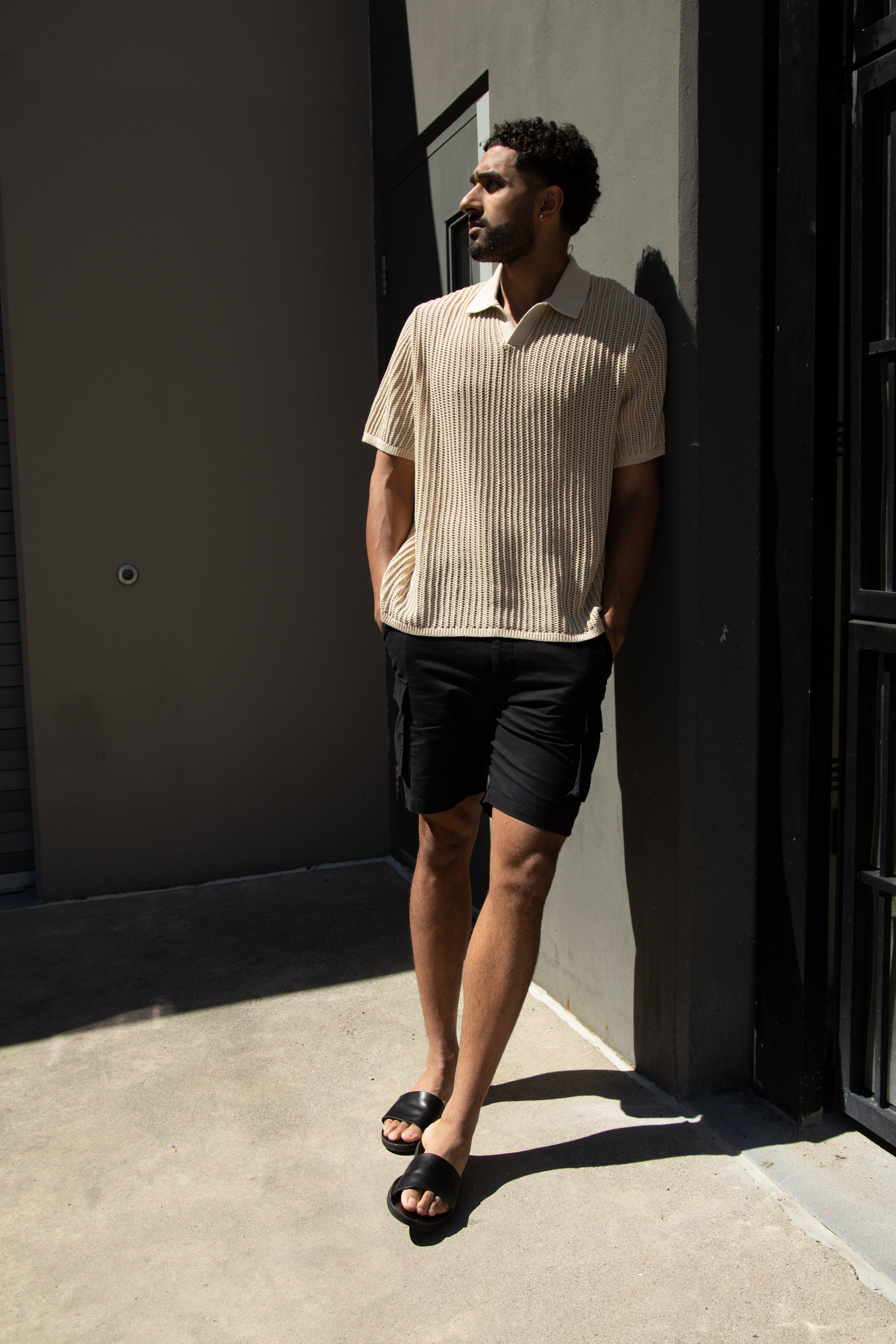 CROCHET COLLARED SHORT SLEEVE SWEATER by OAK + FORT
