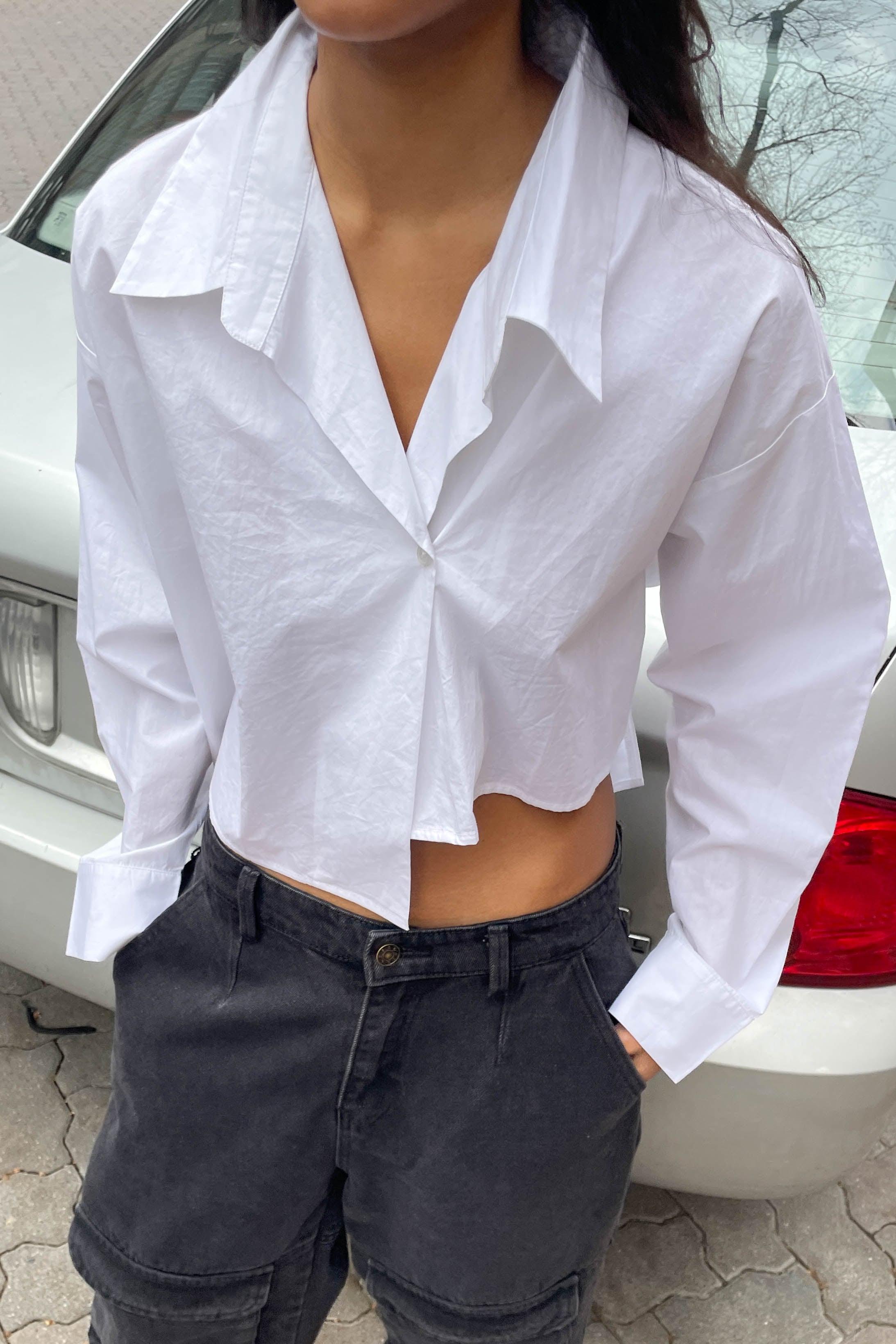 CROPPED ASYMMETRICAL HEM SHIRT by OAK + FORT