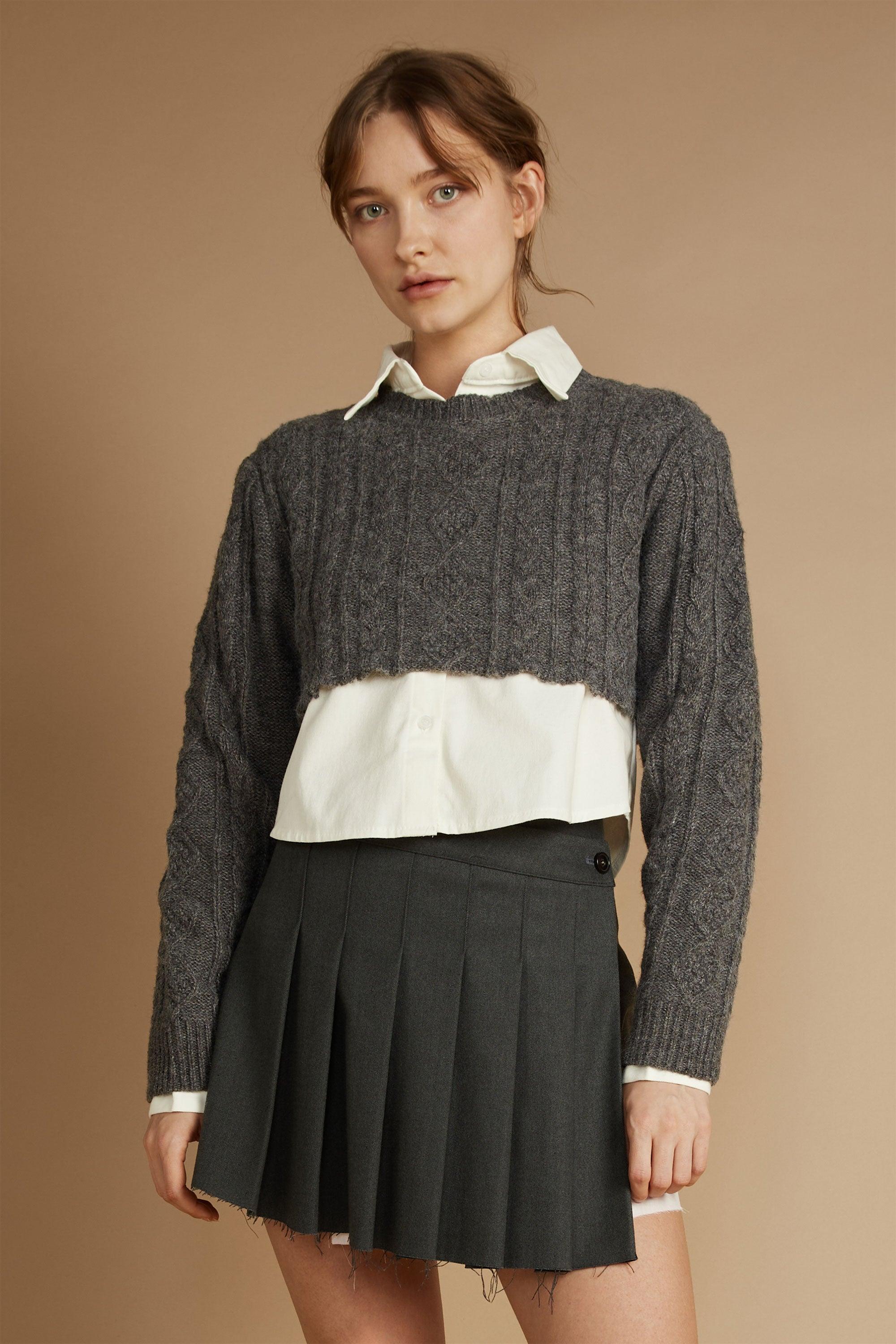 CROPPED CABLE KNIT SWEATER by OAK + FORT