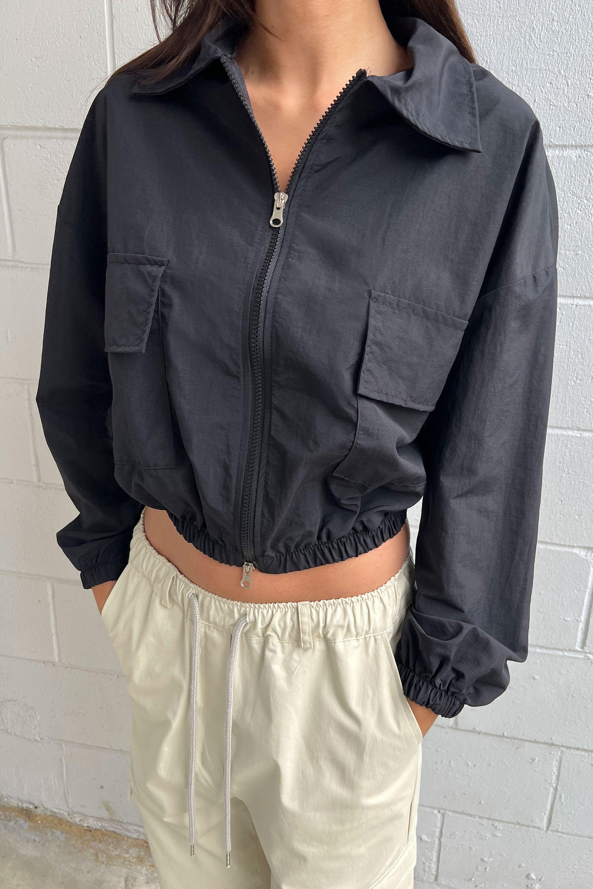 CROPPED COLLARED NYLON JACKET by OAK + FORT