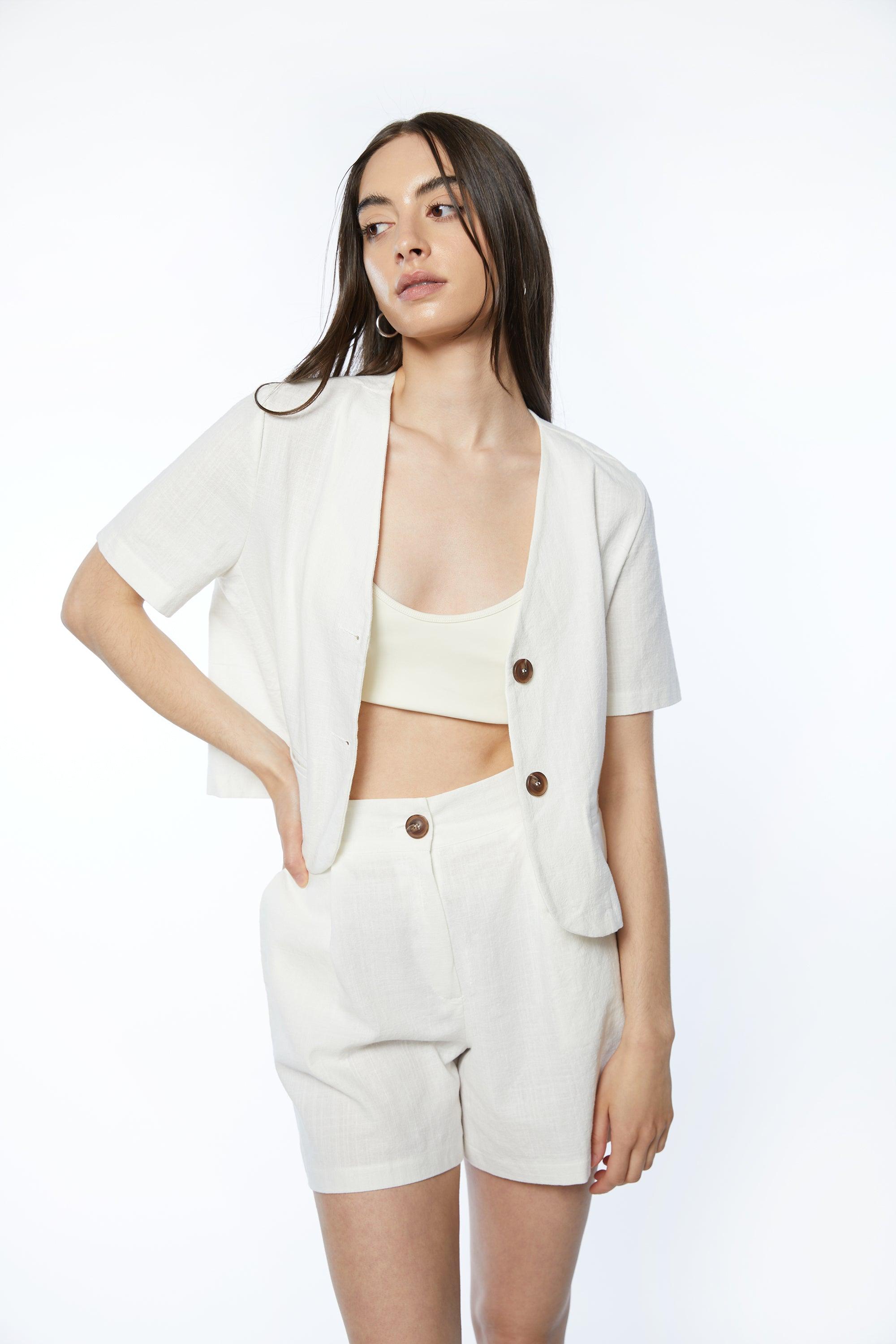 CROPPED COLLARLESS BLAZER by OAK + FORT