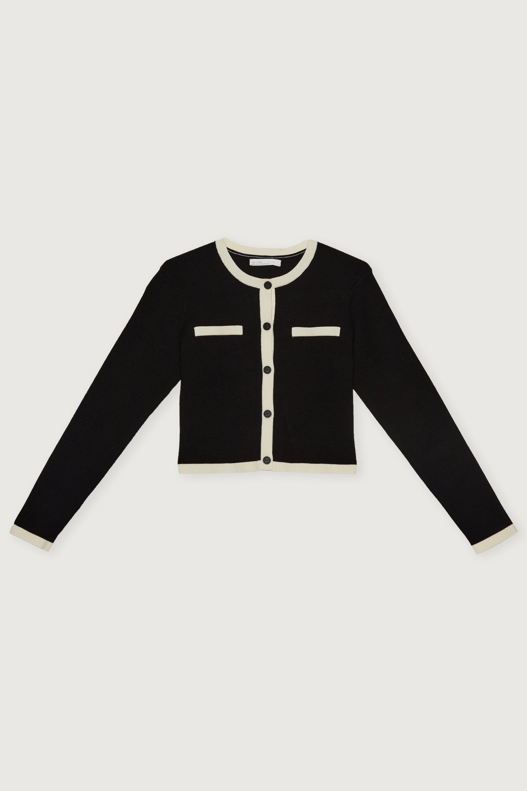 CROPPED CONTRAST TRIM CARDIGAN by OAK + FORT