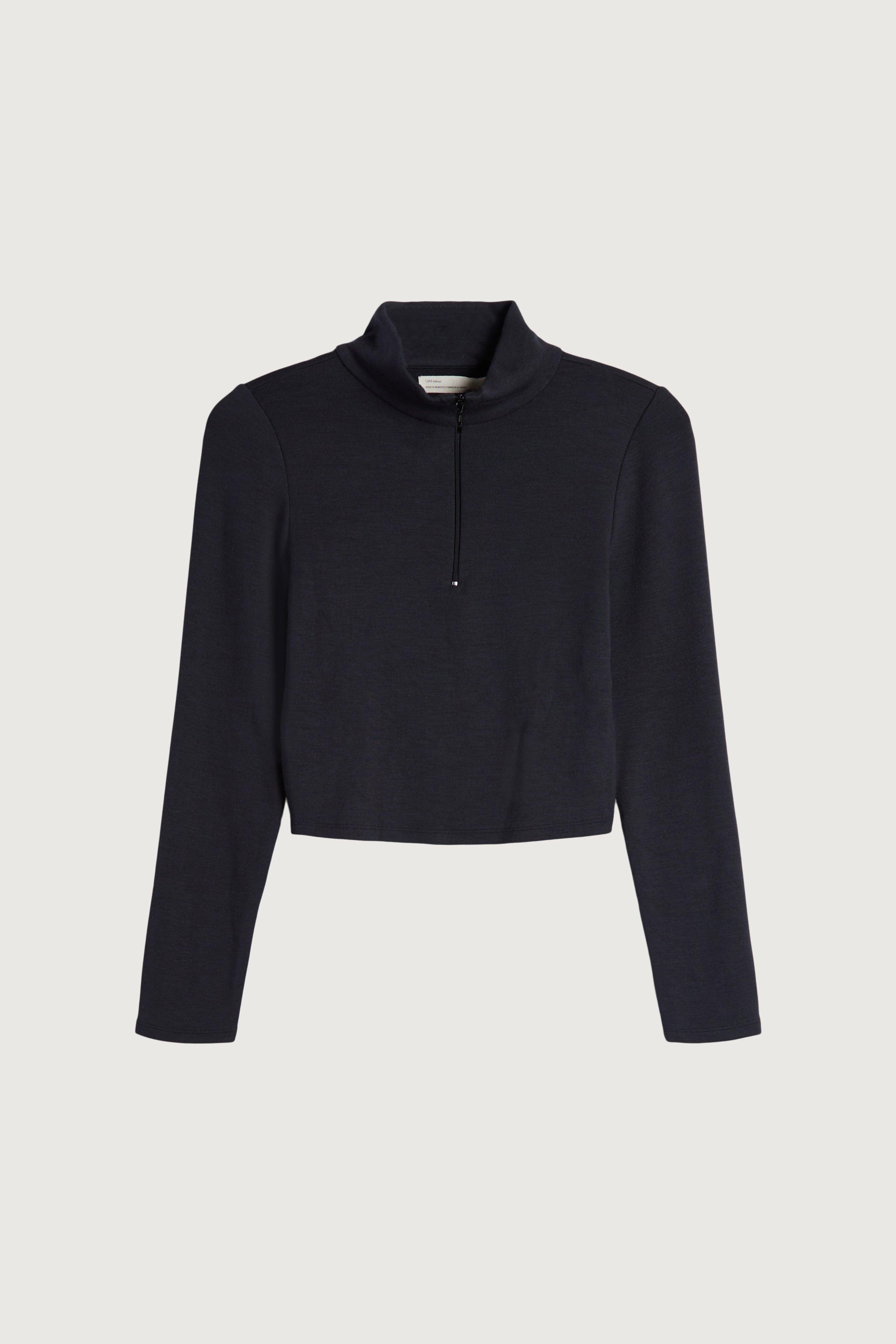 CROPPED QUARTER ZIP LONG SLEEVE TOP by OAK + FORT
