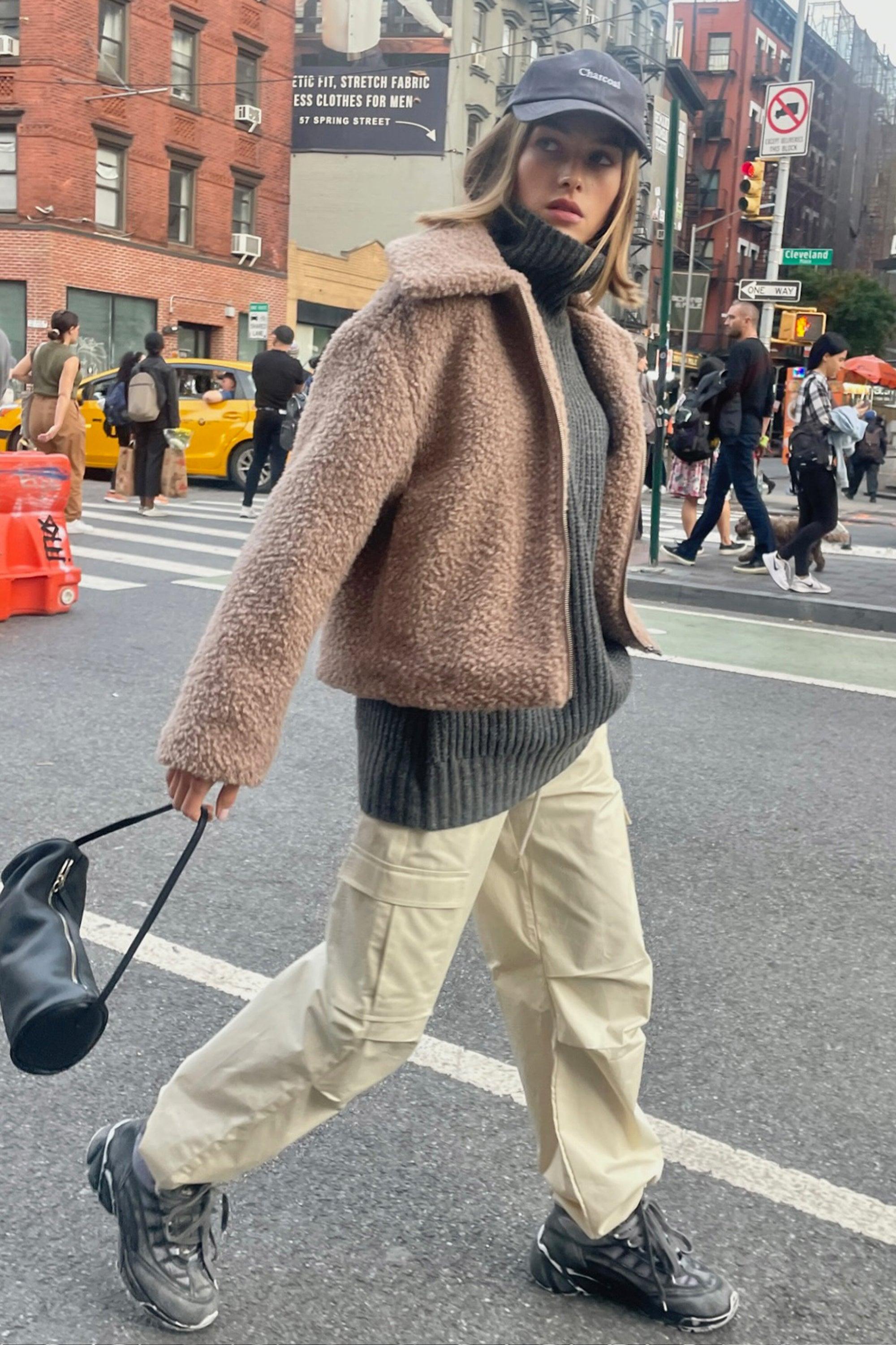 CROPPED SHEARLING BOMBER JACKET by OAK + FORT